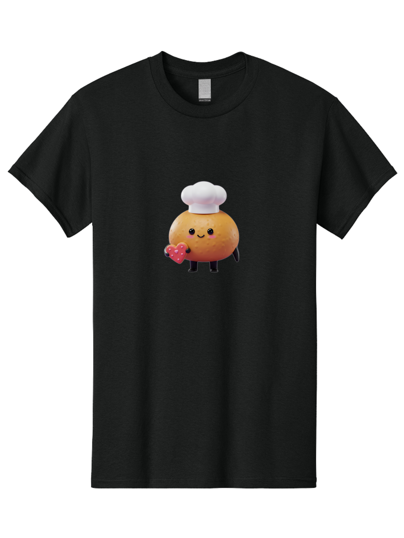 Potato-Chef-1 Men'S Graphic Tee, 100% Cotton, Comfortable Casual Summer Wear, Machine Washable, Cartoon Potato, Chef Hat, Heart-Shaped Cookie, Cute Character, Baking Theme, Kawaii Style, Sweet Treats, Adorable Design, Cookie Love, Bab214
