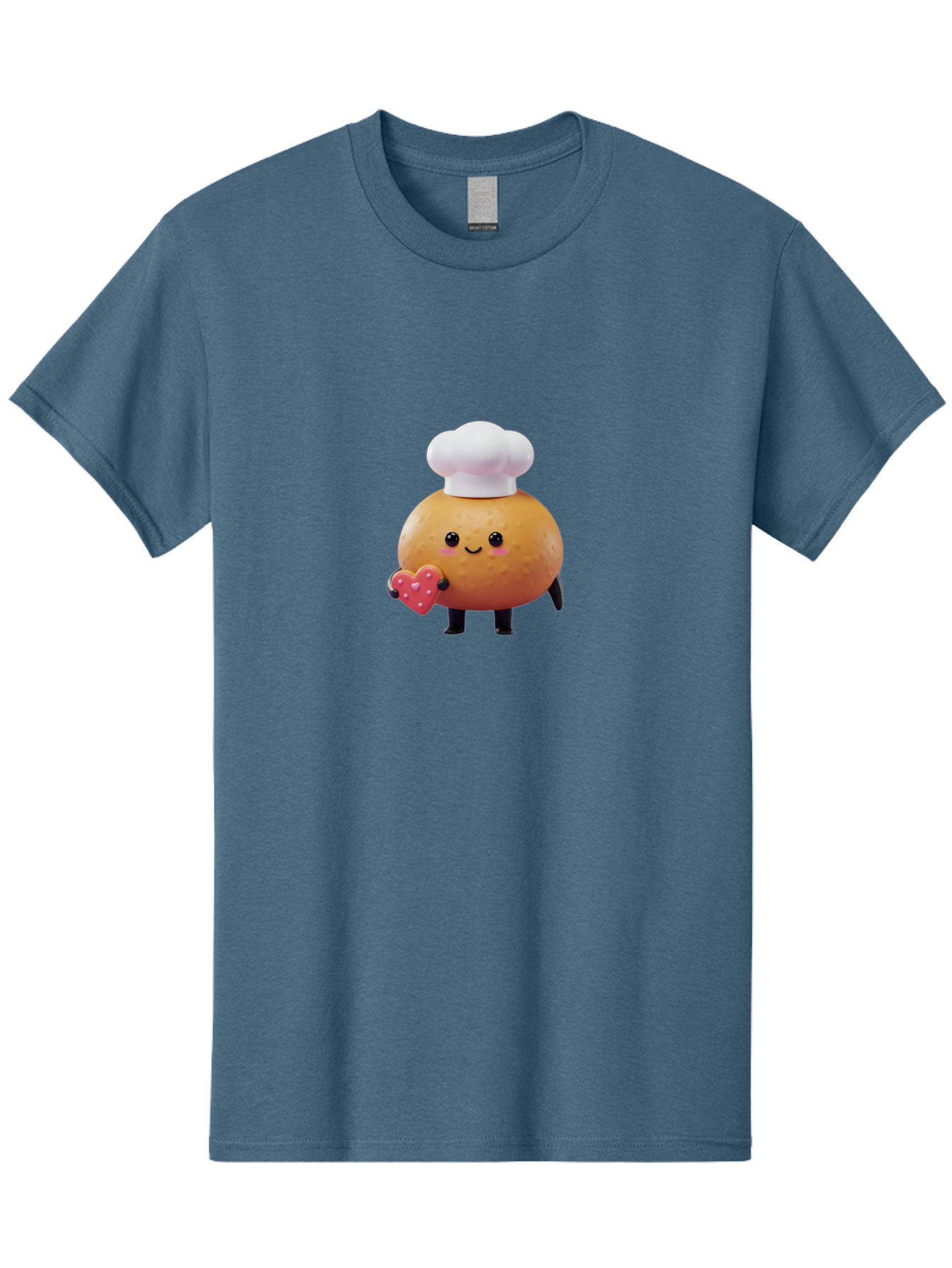Potato-Chef-1 Men'S Graphic Tee, 100% Cotton, Comfortable Casual Summer Wear, Machine Washable, Cartoon Potato, Chef Hat, Heart-Shaped Cookie, Cute Character, Baking Theme, Kawaii Style, Sweet Treats, Adorable Design, Cookie Love, Bab214