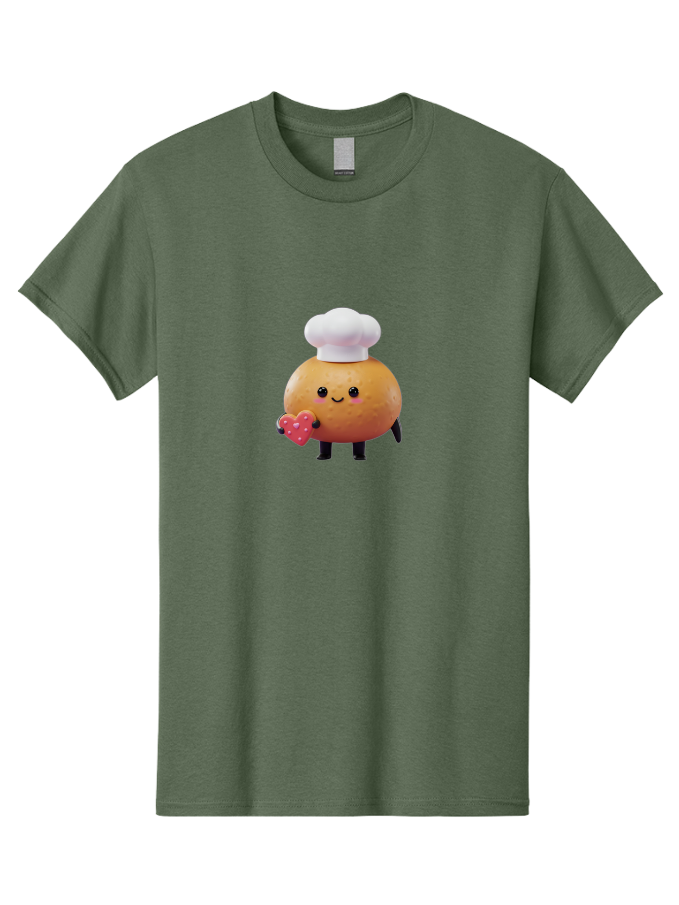 Potato-Chef-1 Men'S Graphic Tee, 100% Cotton, Comfortable Casual Summer Wear, Machine Washable, Cartoon Potato, Chef Hat, Heart-Shaped Cookie, Cute Character, Baking Theme, Kawaii Style, Sweet Treats, Adorable Design, Cookie Love, Bab214
