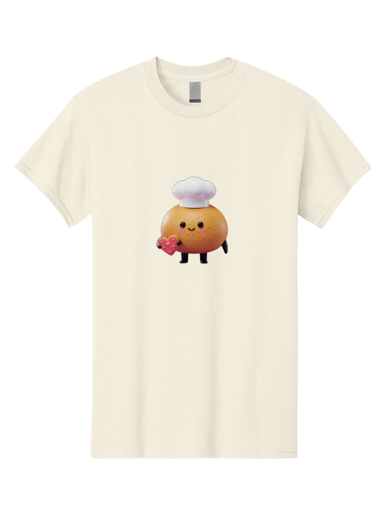 Potato-Chef-1 Men'S Graphic Tee, 100% Cotton, Comfortable Casual Summer Wear, Machine Washable, Cartoon Potato, Chef Hat, Heart-Shaped Cookie, Cute Character, Baking Theme, Kawaii Style, Sweet Treats, Adorable Design, Cookie Love, Bab214