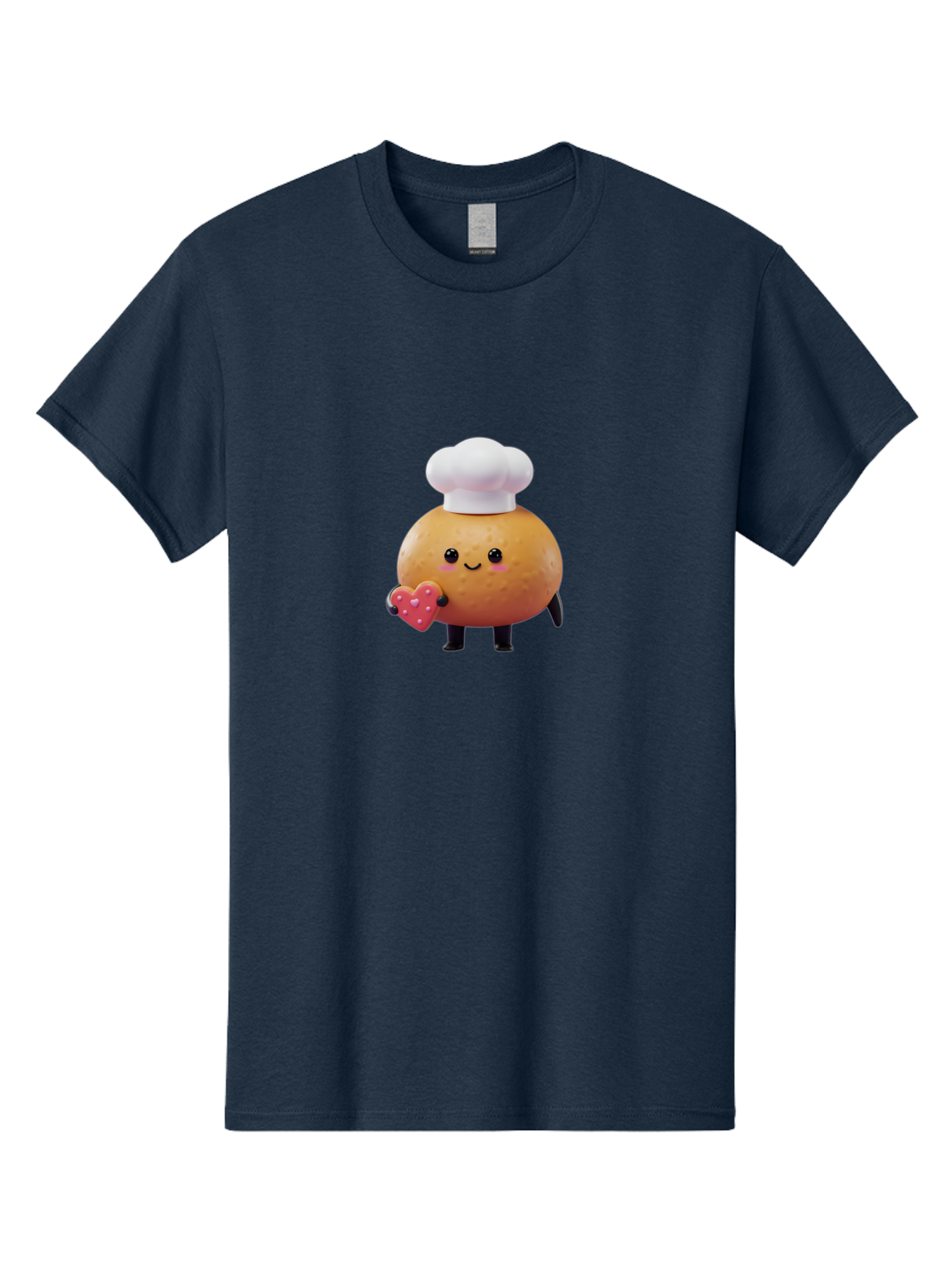 Potato-Chef-1 Men'S Graphic Tee, 100% Cotton, Comfortable Casual Summer Wear, Machine Washable, Cartoon Potato, Chef Hat, Heart-Shaped Cookie, Cute Character, Baking Theme, Kawaii Style, Sweet Treats, Adorable Design, Cookie Love, Bab214