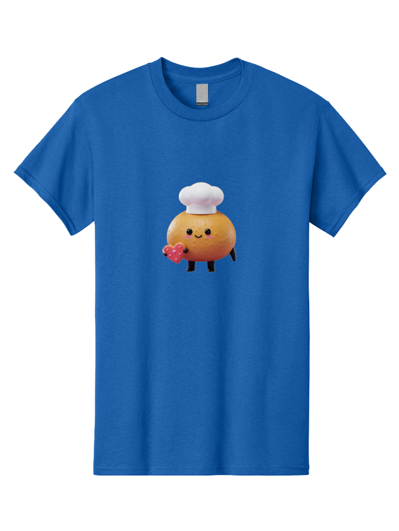 Potato-Chef-1 Men'S Graphic Tee, 100% Cotton, Comfortable Casual Summer Wear, Machine Washable, Cartoon Potato, Chef Hat, Heart-Shaped Cookie, Cute Character, Baking Theme, Kawaii Style, Sweet Treats, Adorable Design, Cookie Love, Bab214