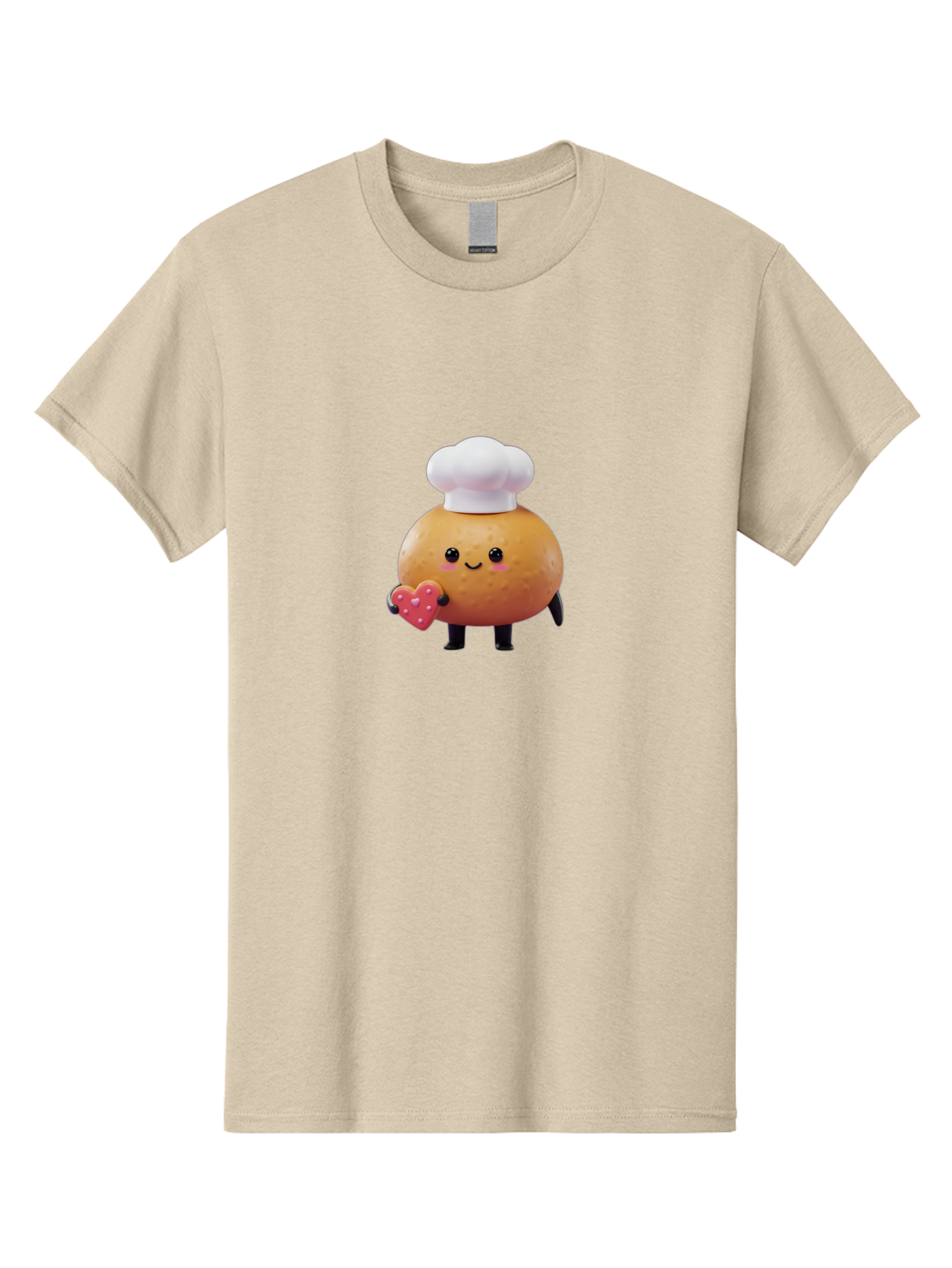 Potato-Chef-1 Men'S Graphic Tee, 100% Cotton, Comfortable Casual Summer Wear, Machine Washable, Cartoon Potato, Chef Hat, Heart-Shaped Cookie, Cute Character, Baking Theme, Kawaii Style, Sweet Treats, Adorable Design, Cookie Love, Bab214
