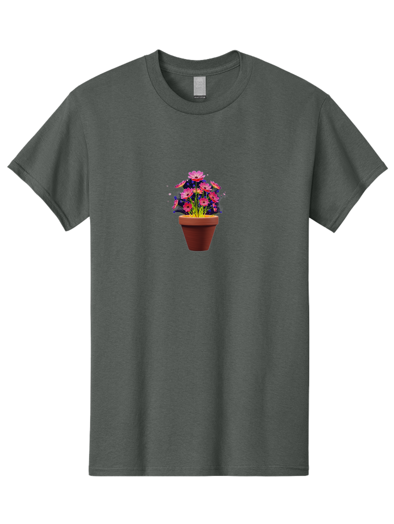 Potted-Flowers Men'S Graphic Tee, 100% Cotton, Comfortable Casual Summer Wear, Machine Washable, Pink Flowers, Terracotta Pot, Blooming Flowers, Floral Arrangement, Whimsical Illustration, Vibrant Flowers, Decorative Pot, Flower Pot Bab217