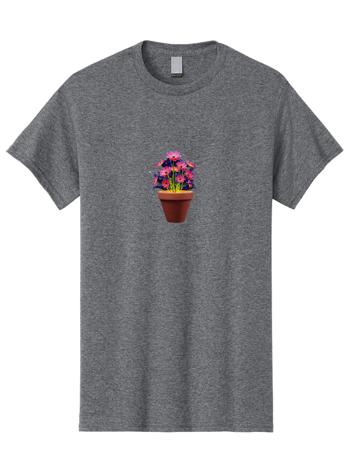 Potted-Flowers Men'S Graphic Tee, 100% Cotton, Comfortable Casual Summer Wear, Machine Washable, Pink Flowers, Terracotta Pot, Blooming Flowers, Floral Arrangement, Whimsical Illustration, Vibrant Flowers, Decorative Pot, Flower Pot Bab217