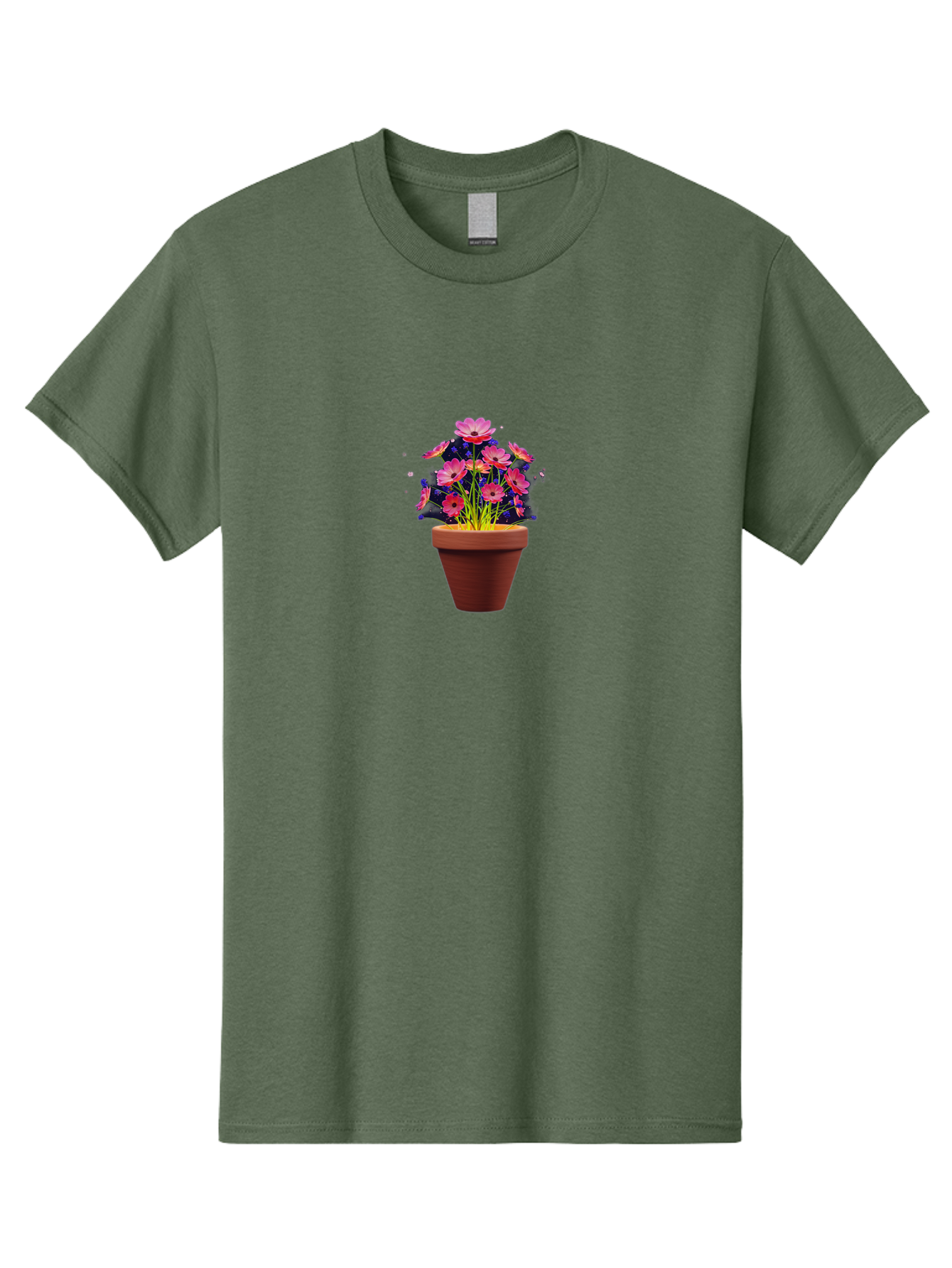 Potted-Flowers Men'S Graphic Tee, 100% Cotton, Comfortable Casual Summer Wear, Machine Washable, Pink Flowers, Terracotta Pot, Blooming Flowers, Floral Arrangement, Whimsical Illustration, Vibrant Flowers, Decorative Pot, Flower Pot Bab217