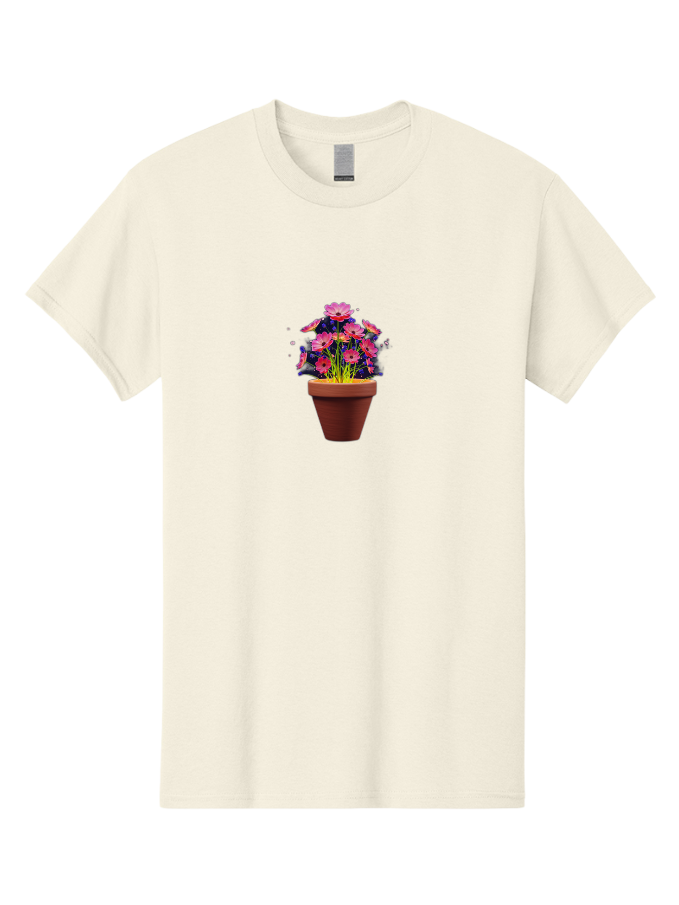 Potted-Flowers Men'S Graphic Tee, 100% Cotton, Comfortable Casual Summer Wear, Machine Washable, Pink Flowers, Terracotta Pot, Blooming Flowers, Floral Arrangement, Whimsical Illustration, Vibrant Flowers, Decorative Pot, Flower Pot Bab217