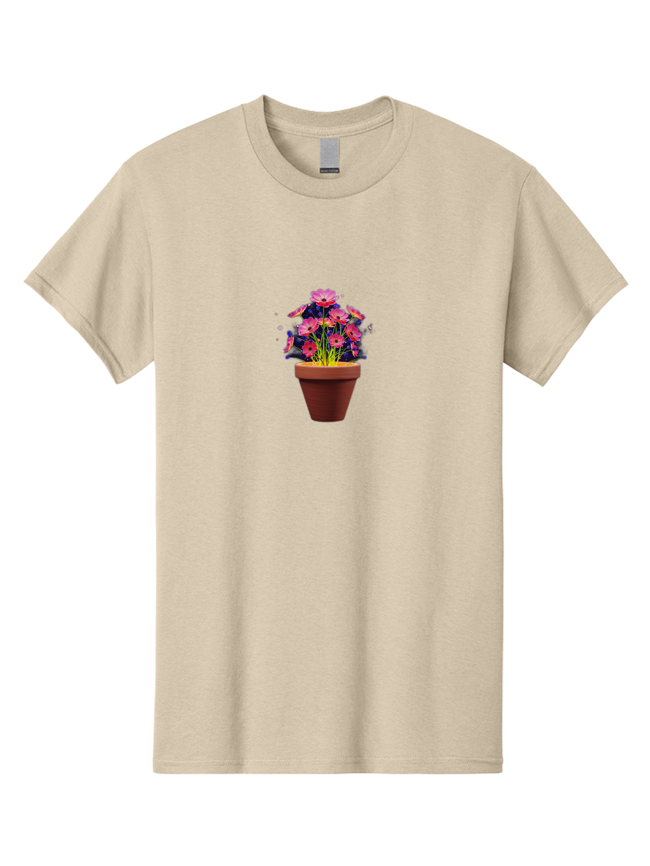 Potted-Flowers Men'S Graphic Tee, 100% Cotton, Comfortable Casual Summer Wear, Machine Washable, Pink Flowers, Terracotta Pot, Blooming Flowers, Floral Arrangement, Whimsical Illustration, Vibrant Flowers, Decorative Pot, Flower Pot Bab217