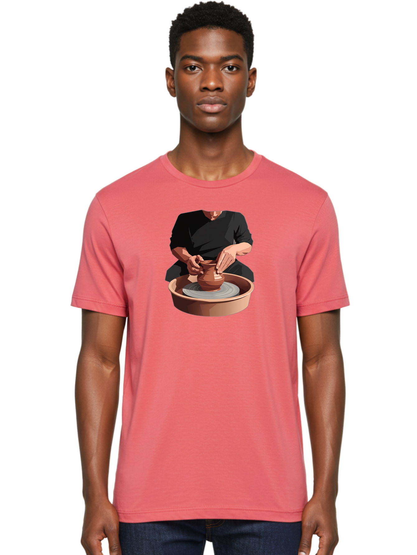 Potter-At-Work-1 Men'S Graphic Tee, 100% Cotton, Comfortable Casual Summer Wear, Machine Washable, Potter Shaping Clay Pot, Pottery Wheel In Action, Pottery Making Process, Hands-On Craftsmanship, Clay Vessel Creation, Artistic Expression, Bab219
