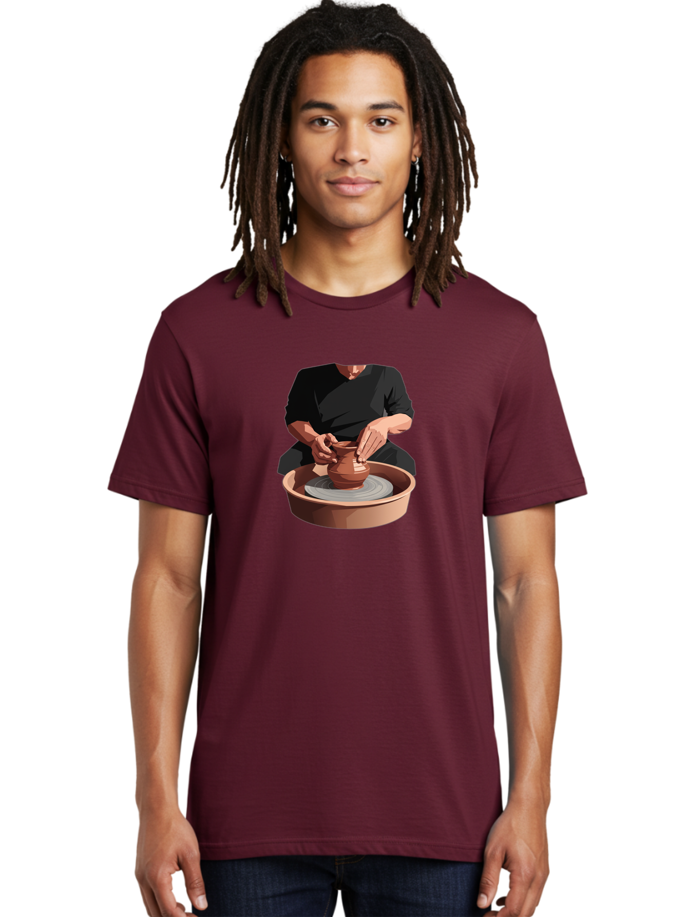 Potter-At-Work-1 Men'S Graphic Tee, 100% Cotton, Comfortable Casual Summer Wear, Machine Washable, Potter Shaping Clay Pot, Pottery Wheel In Action, Pottery Making Process, Hands-On Craftsmanship, Clay Vessel Creation, Artistic Expression, Bab219