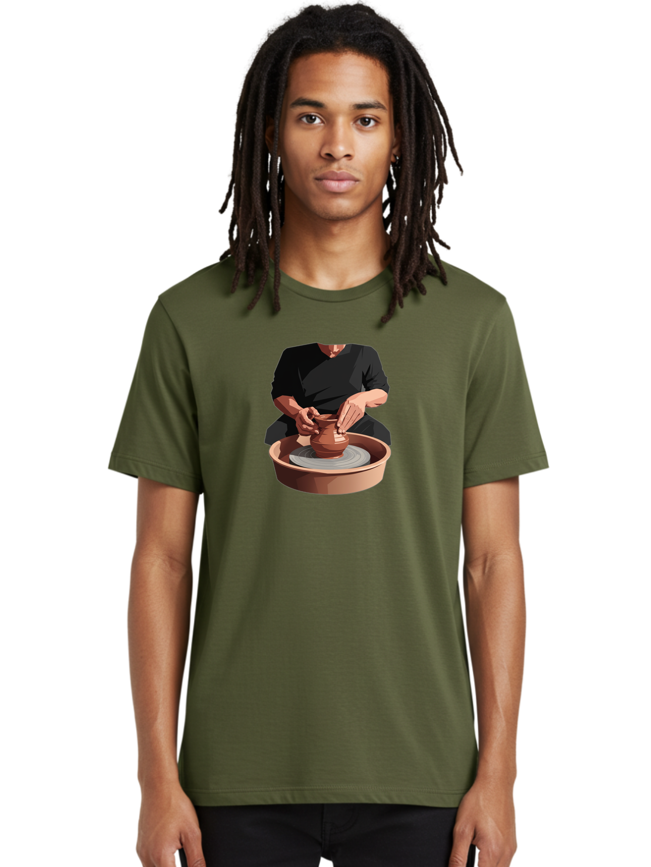 Potter-At-Work-1 Men'S Graphic Tee, 100% Cotton, Comfortable Casual Summer Wear, Machine Washable, Potter Shaping Clay Pot, Pottery Wheel In Action, Pottery Making Process, Hands-On Craftsmanship, Clay Vessel Creation, Artistic Expression, Bab219
