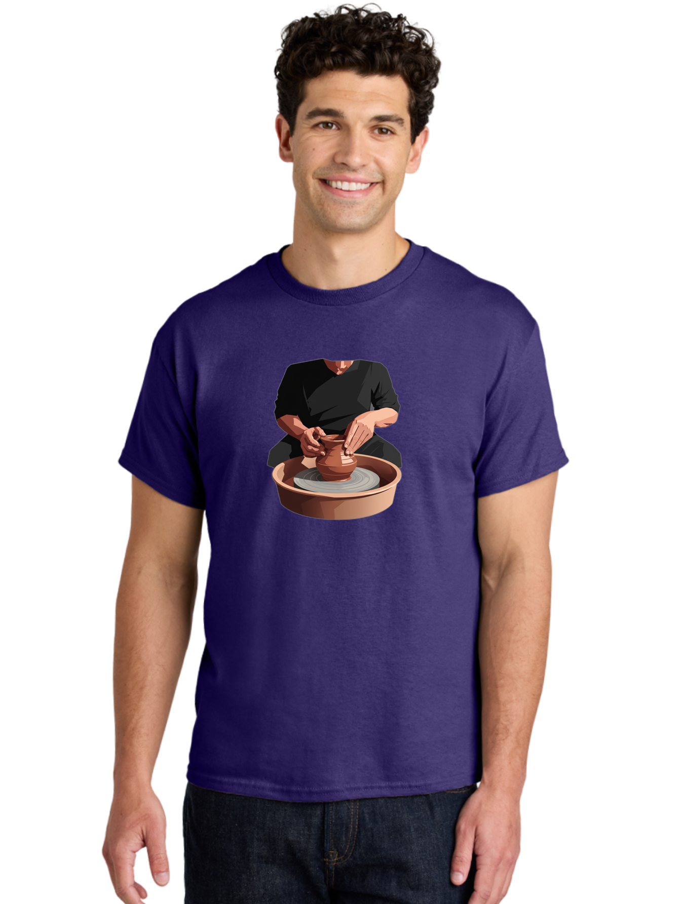 Potter-At-Work-1 Men'S Graphic Tee, 100% Cotton, Comfortable Casual Summer Wear, Machine Washable, Potter Shaping Clay Pot, Pottery Wheel In Action, Pottery Making Process, Hands-On Craftsmanship, Clay Vessel Creation, Artistic Expression, Bab219