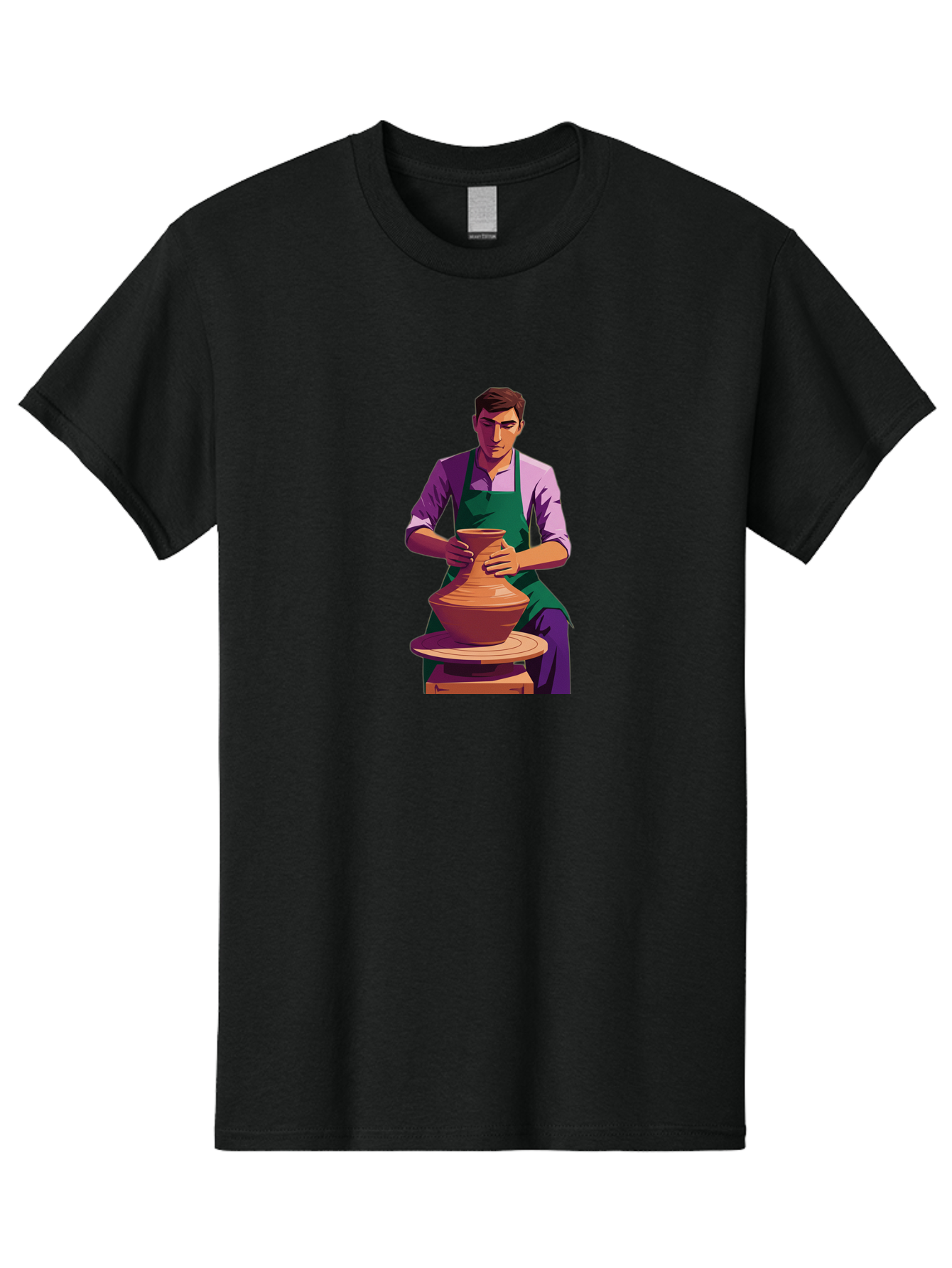 Potter-At-Work-5 Men'S Graphic Tee, 100% Cotton, Comfortable Casual Summer Wear, Machine Washable, Potter Shaping Clay, Handmade Pottery, Ceramic Art, Potter'S Wheel, Craftsmanship, Artisan Skills, Creative Process, Clay Modeling, Bab224