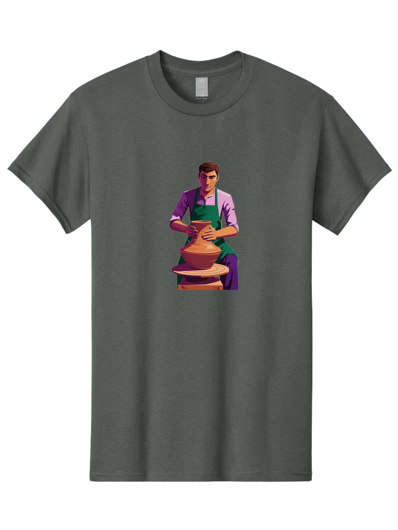 Potter-At-Work-5 Men'S Graphic Tee, 100% Cotton, Comfortable Casual Summer Wear, Machine Washable, Potter Shaping Clay, Handmade Pottery, Ceramic Art, Potter'S Wheel, Craftsmanship, Artisan Skills, Creative Process, Clay Modeling, Bab224