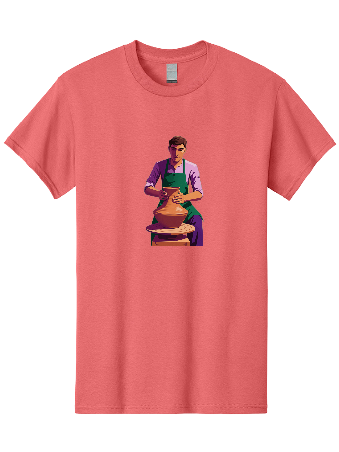 Potter-At-Work-5 Men'S Graphic Tee, 100% Cotton, Comfortable Casual Summer Wear, Machine Washable, Potter Shaping Clay, Handmade Pottery, Ceramic Art, Potter'S Wheel, Craftsmanship, Artisan Skills, Creative Process, Clay Modeling, Bab224