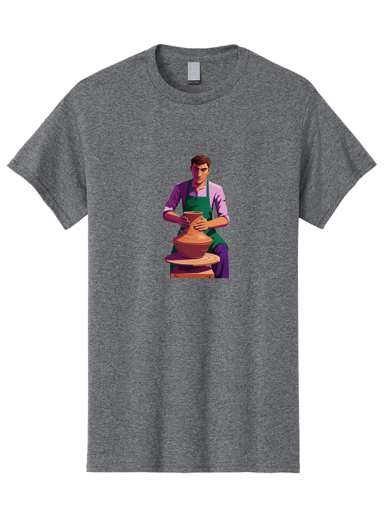 Potter-At-Work-5 Men'S Graphic Tee, 100% Cotton, Comfortable Casual Summer Wear, Machine Washable, Potter Shaping Clay, Handmade Pottery, Ceramic Art, Potter'S Wheel, Craftsmanship, Artisan Skills, Creative Process, Clay Modeling, Bab224