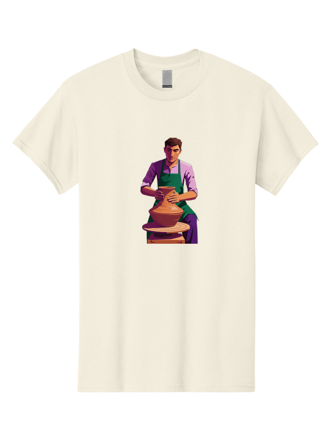 Potter-At-Work-5 Men'S Graphic Tee, 100% Cotton, Comfortable Casual Summer Wear, Machine Washable, Potter Shaping Clay, Handmade Pottery, Ceramic Art, Potter'S Wheel, Craftsmanship, Artisan Skills, Creative Process, Clay Modeling, Bab224