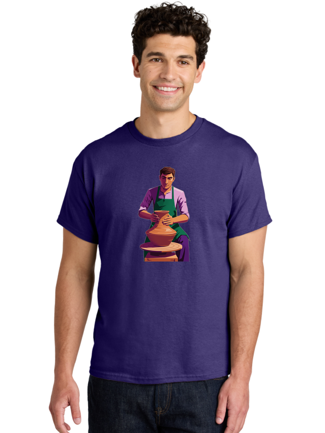 Potter-At-Work-5 Men'S Graphic Tee, 100% Cotton, Comfortable Casual Summer Wear, Machine Washable, Potter Shaping Clay, Handmade Pottery, Ceramic Art, Potter'S Wheel, Craftsmanship, Artisan Skills, Creative Process, Clay Modeling, Bab224