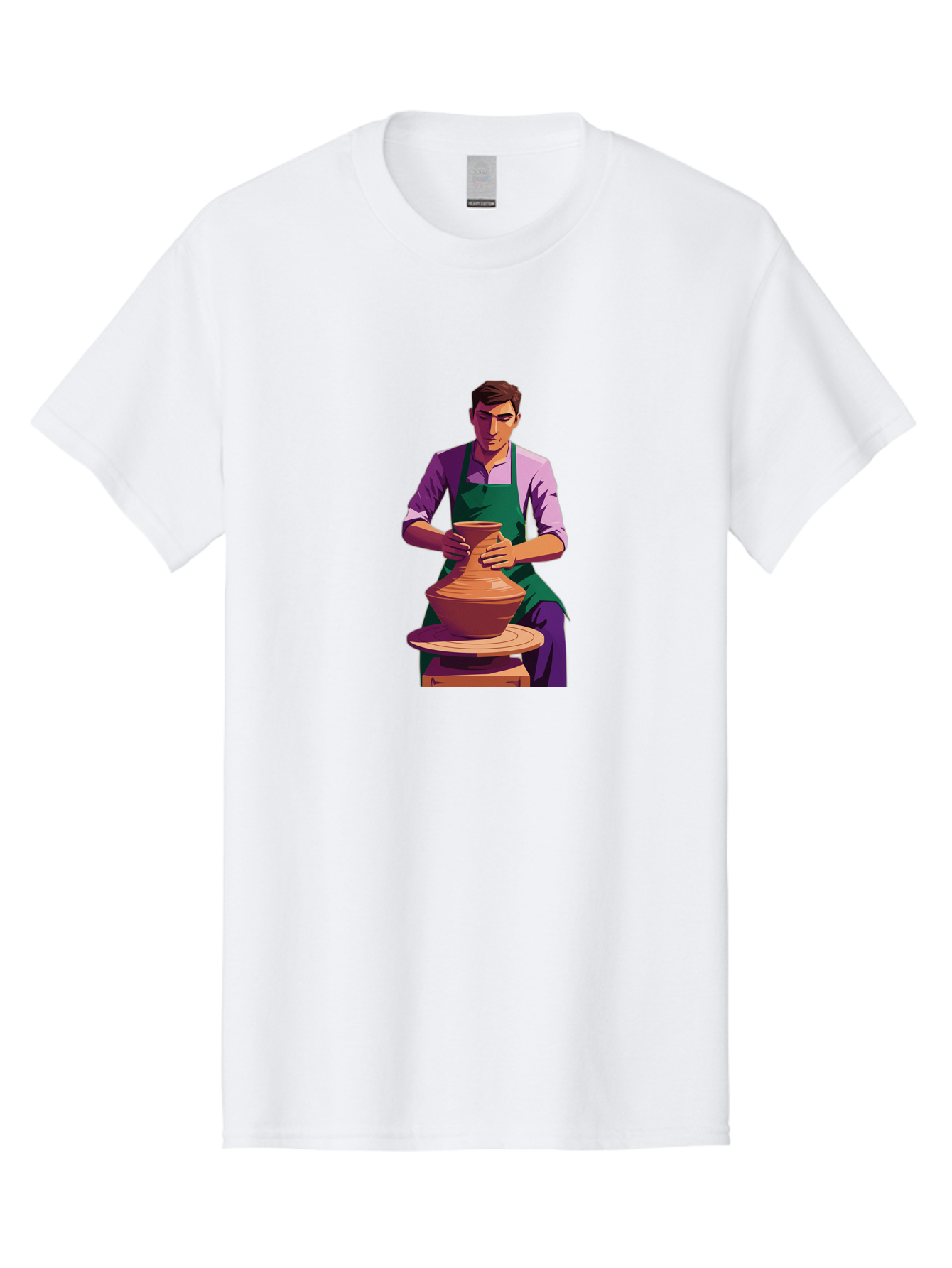 Potter-At-Work-5 Men'S Graphic Tee, 100% Cotton, Comfortable Casual Summer Wear, Machine Washable, Potter Shaping Clay, Handmade Pottery, Ceramic Art, Potter'S Wheel, Craftsmanship, Artisan Skills, Creative Process, Clay Modeling, Bab224