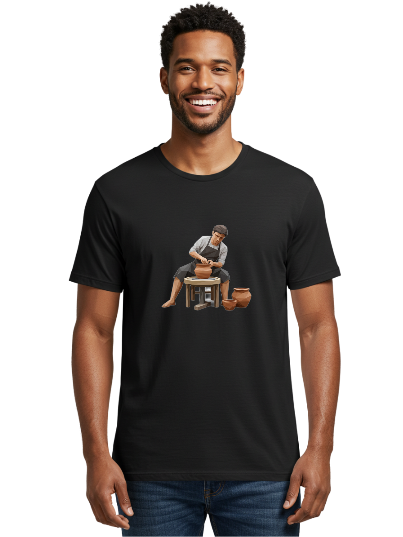 Potter-At-Work-7 Men'S Graphic Tee, 100% Cotton, Comfortable Casual Summer Wear, Machine Washable, Potter'S Wheel, Ceramic Art, Handmade Pottery, Clay Modeling, Artisanal Crafts, Creative Process, Pottery Making, Studio Pottery Bab226