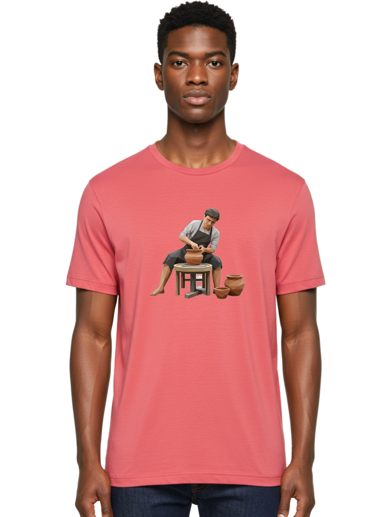 Potter-At-Work-7 Men'S Graphic Tee, 100% Cotton, Comfortable Casual Summer Wear, Machine Washable, Potter'S Wheel, Ceramic Art, Handmade Pottery, Clay Modeling, Artisanal Crafts, Creative Process, Pottery Making, Studio Pottery Bab226