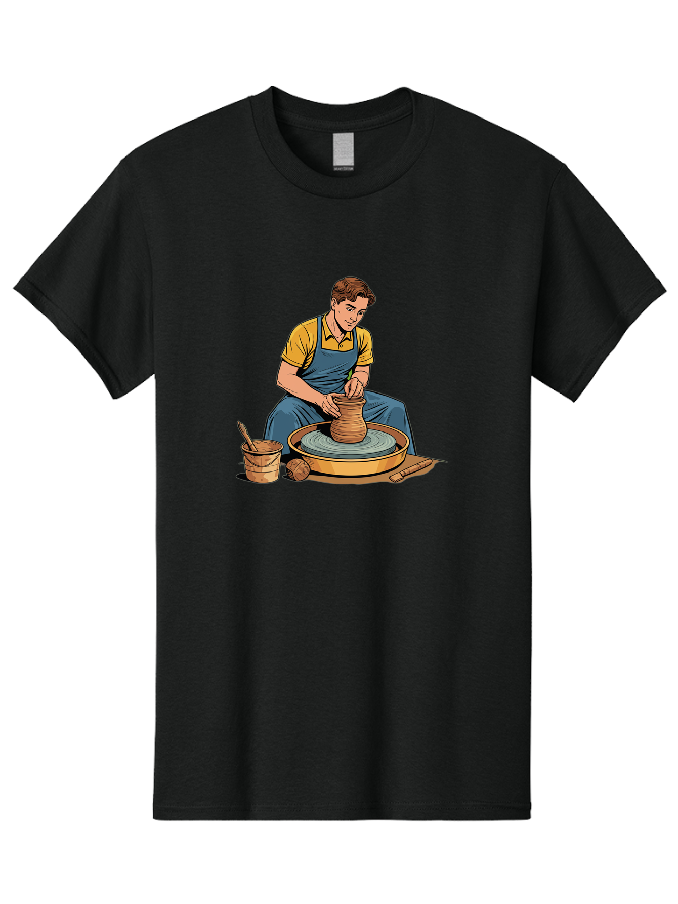 Potter-At-Work-9 Men'S Graphic Tee, 100% Cotton, Comfortable Casual Summer Wear, Machine Washable, Potter Shaping Clay, Pottery Wheel In Action, Crafting Ceramics, Artisanal Skills, Pottery Making, Handmade Crafts, Creative Process Bab228