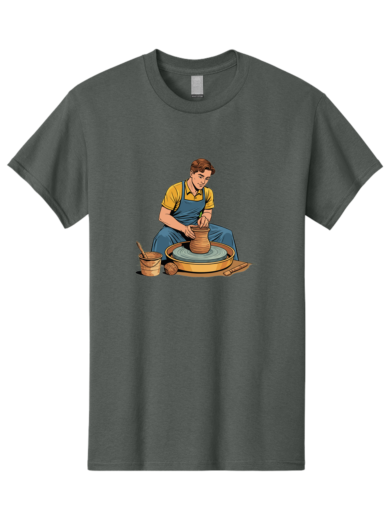 Potter-At-Work-9 Men'S Graphic Tee, 100% Cotton, Comfortable Casual Summer Wear, Machine Washable, Potter Shaping Clay, Pottery Wheel In Action, Crafting Ceramics, Artisanal Skills, Pottery Making, Handmade Crafts, Creative Process Bab228
