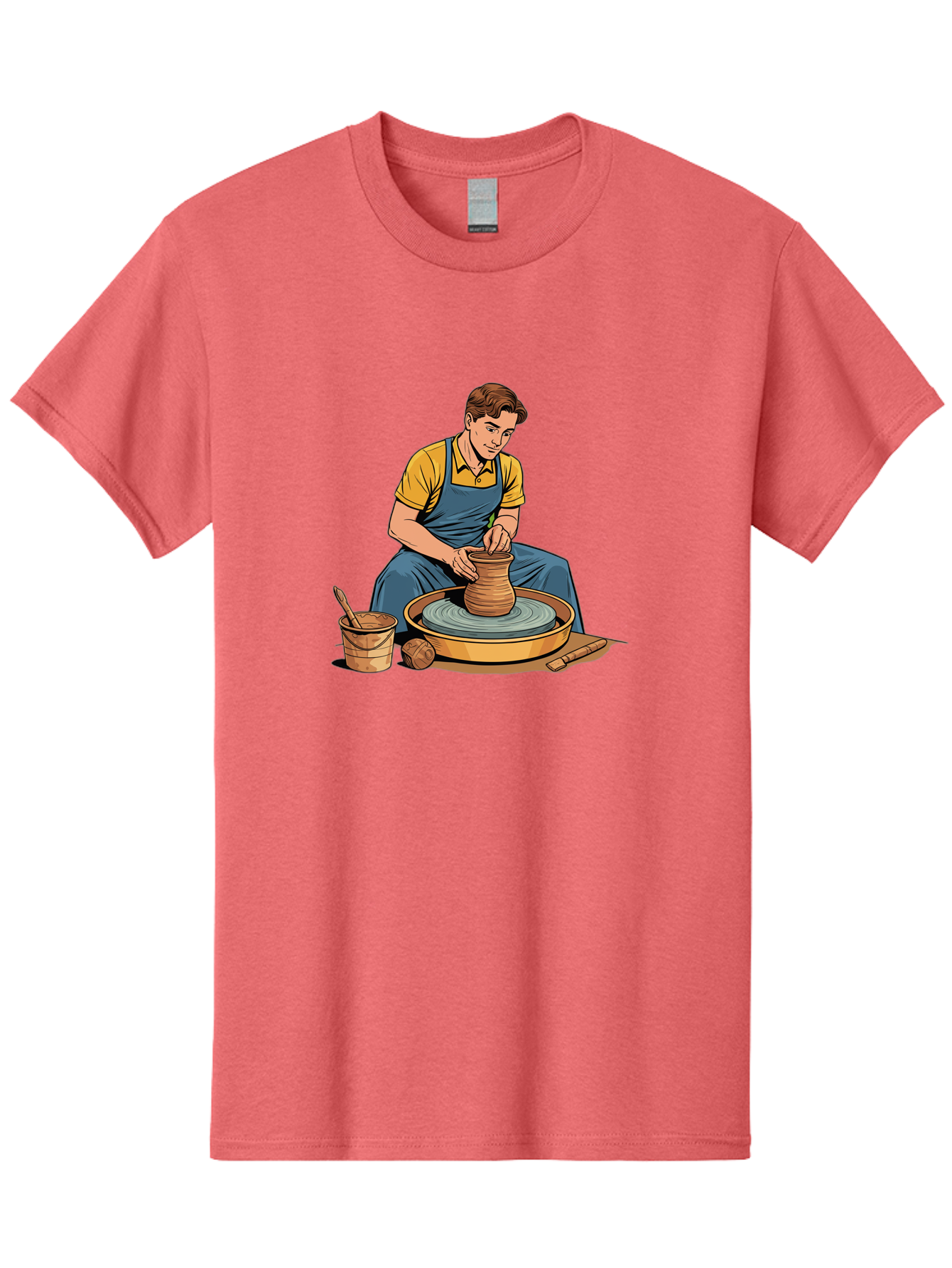 Potter-At-Work-9 Men'S Graphic Tee, 100% Cotton, Comfortable Casual Summer Wear, Machine Washable, Potter Shaping Clay, Pottery Wheel In Action, Crafting Ceramics, Artisanal Skills, Pottery Making, Handmade Crafts, Creative Process Bab228