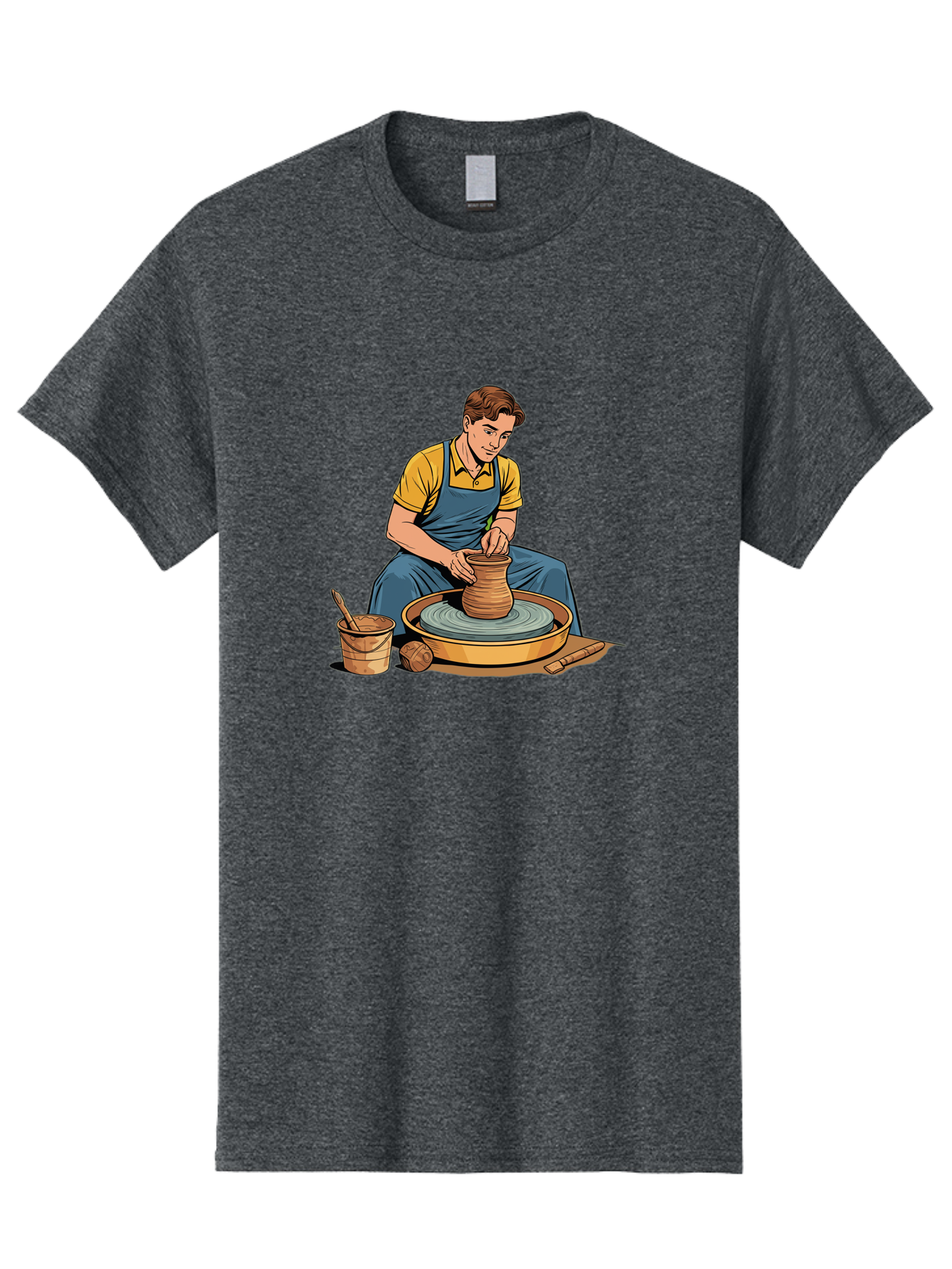 Potter-At-Work-9 Men'S Graphic Tee, 100% Cotton, Comfortable Casual Summer Wear, Machine Washable, Potter Shaping Clay, Pottery Wheel In Action, Crafting Ceramics, Artisanal Skills, Pottery Making, Handmade Crafts, Creative Process Bab228