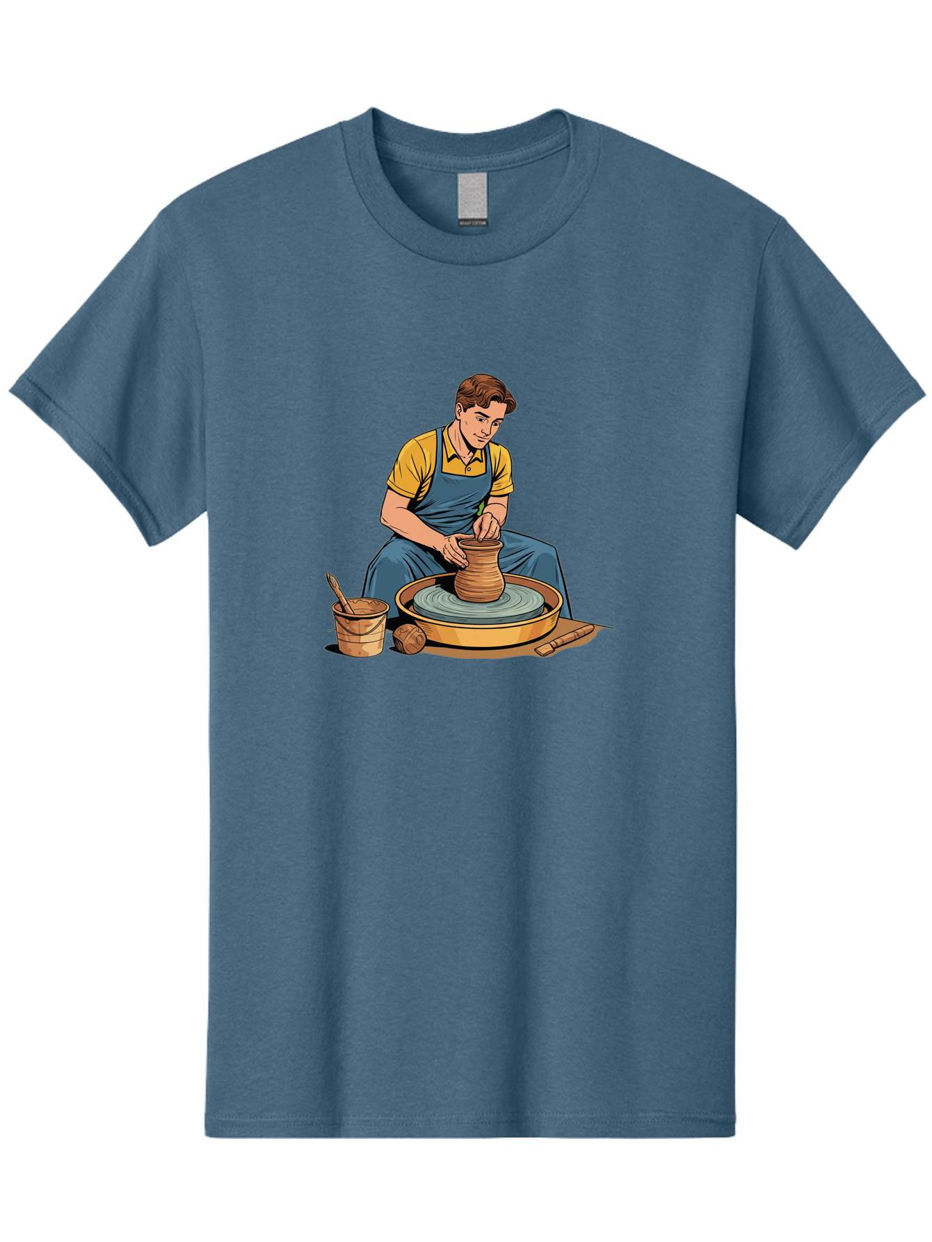 Potter-At-Work-9 Men'S Graphic Tee, 100% Cotton, Comfortable Casual Summer Wear, Machine Washable, Potter Shaping Clay, Pottery Wheel In Action, Crafting Ceramics, Artisanal Skills, Pottery Making, Handmade Crafts, Creative Process Bab228