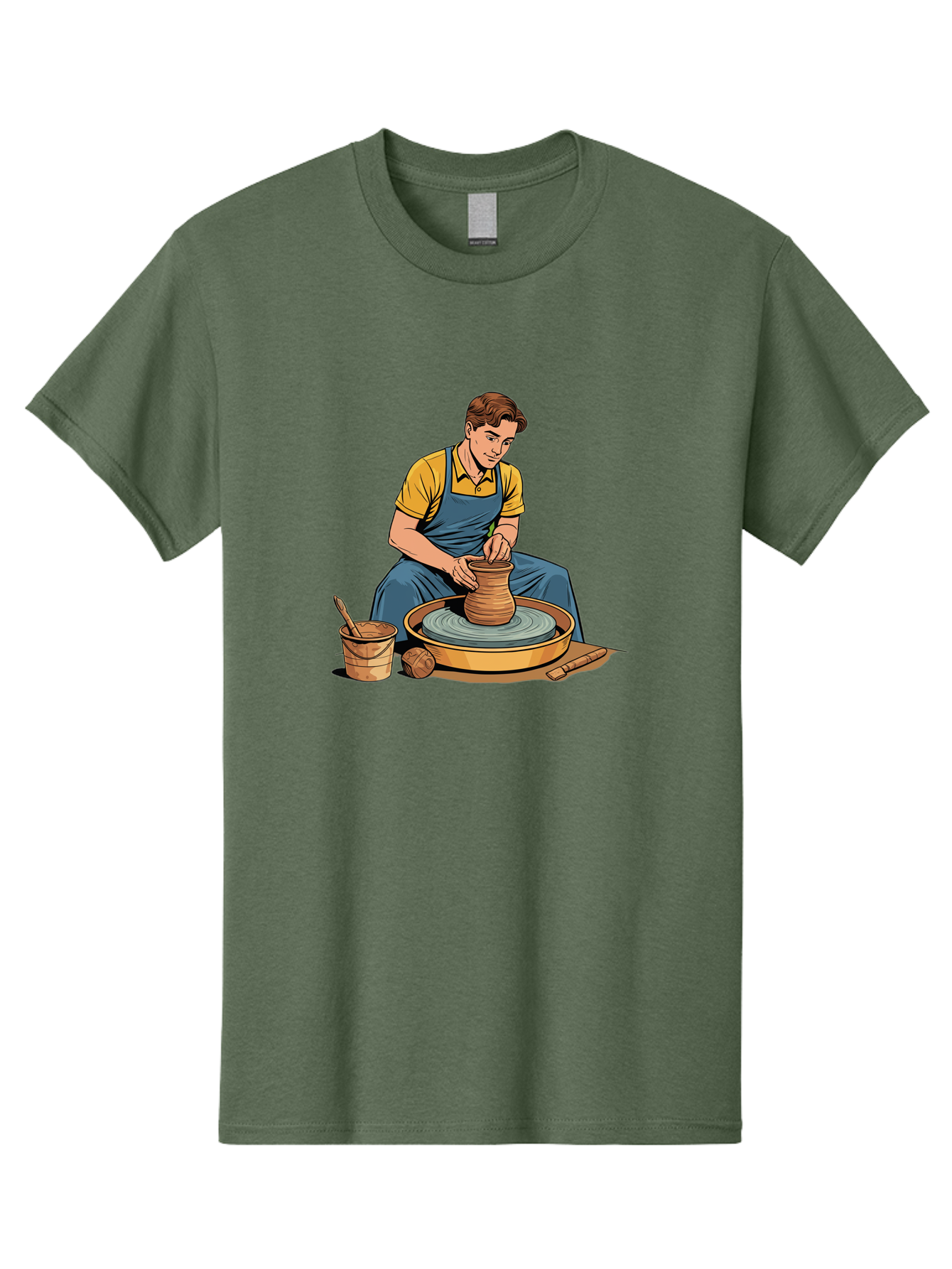 Potter-At-Work-9 Men'S Graphic Tee, 100% Cotton, Comfortable Casual Summer Wear, Machine Washable, Potter Shaping Clay, Pottery Wheel In Action, Crafting Ceramics, Artisanal Skills, Pottery Making, Handmade Crafts, Creative Process Bab228