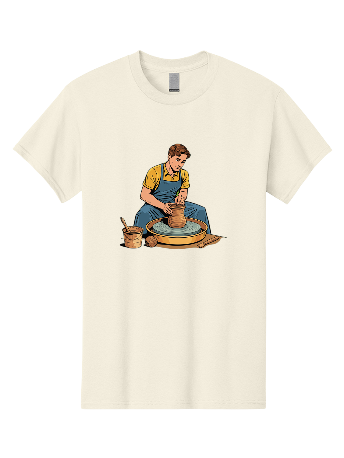 Potter-At-Work-9 Men'S Graphic Tee, 100% Cotton, Comfortable Casual Summer Wear, Machine Washable, Potter Shaping Clay, Pottery Wheel In Action, Crafting Ceramics, Artisanal Skills, Pottery Making, Handmade Crafts, Creative Process Bab228