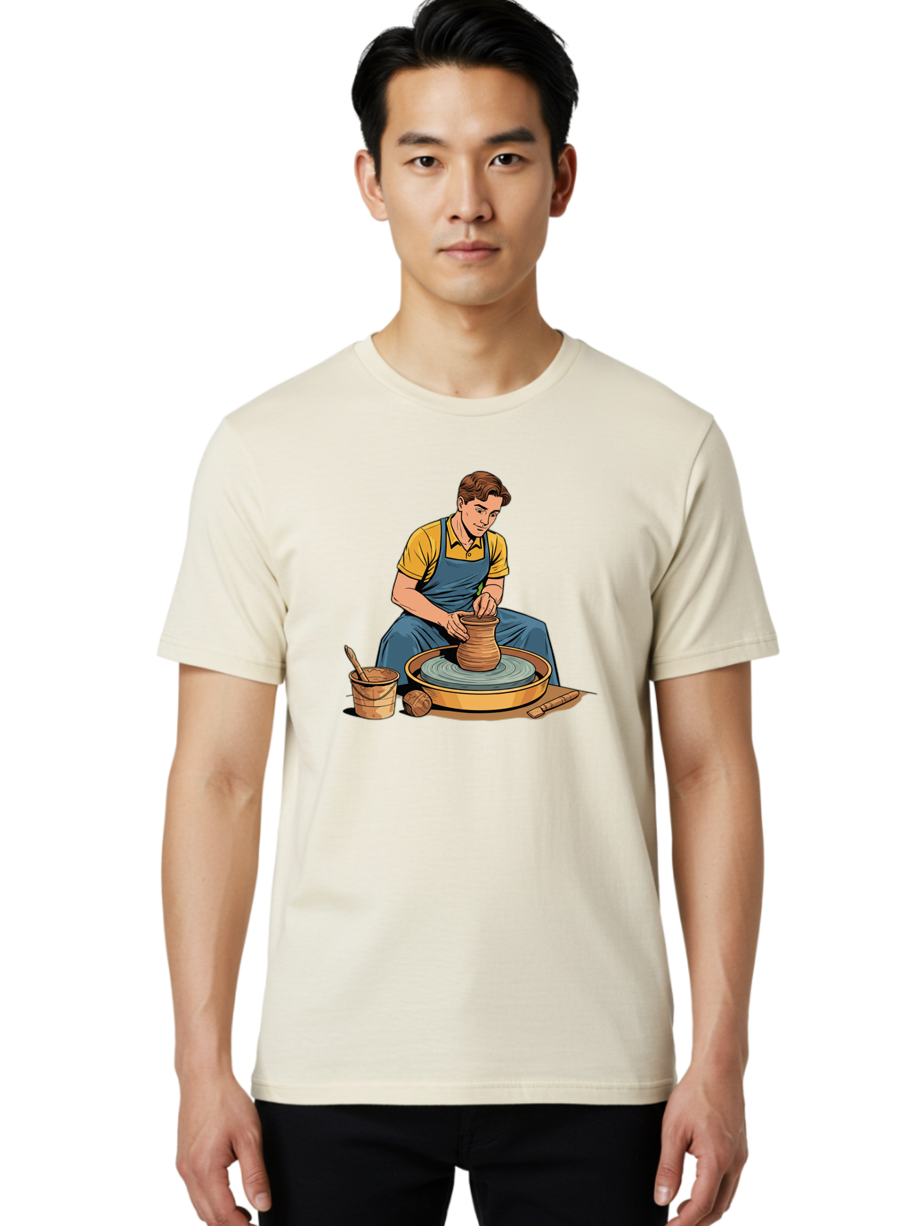 Potter-At-Work-9 Men'S Graphic Tee, 100% Cotton, Comfortable Casual Summer Wear, Machine Washable, Potter Shaping Clay, Pottery Wheel In Action, Crafting Ceramics, Artisanal Skills, Pottery Making, Handmade Crafts, Creative Process Bab228