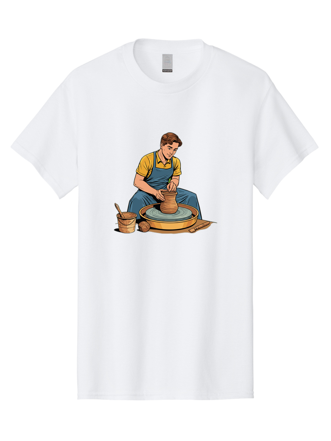 Potter-At-Work-9 Men'S Graphic Tee, 100% Cotton, Comfortable Casual Summer Wear, Machine Washable, Potter Shaping Clay, Pottery Wheel In Action, Crafting Ceramics, Artisanal Skills, Pottery Making, Handmade Crafts, Creative Process Bab228