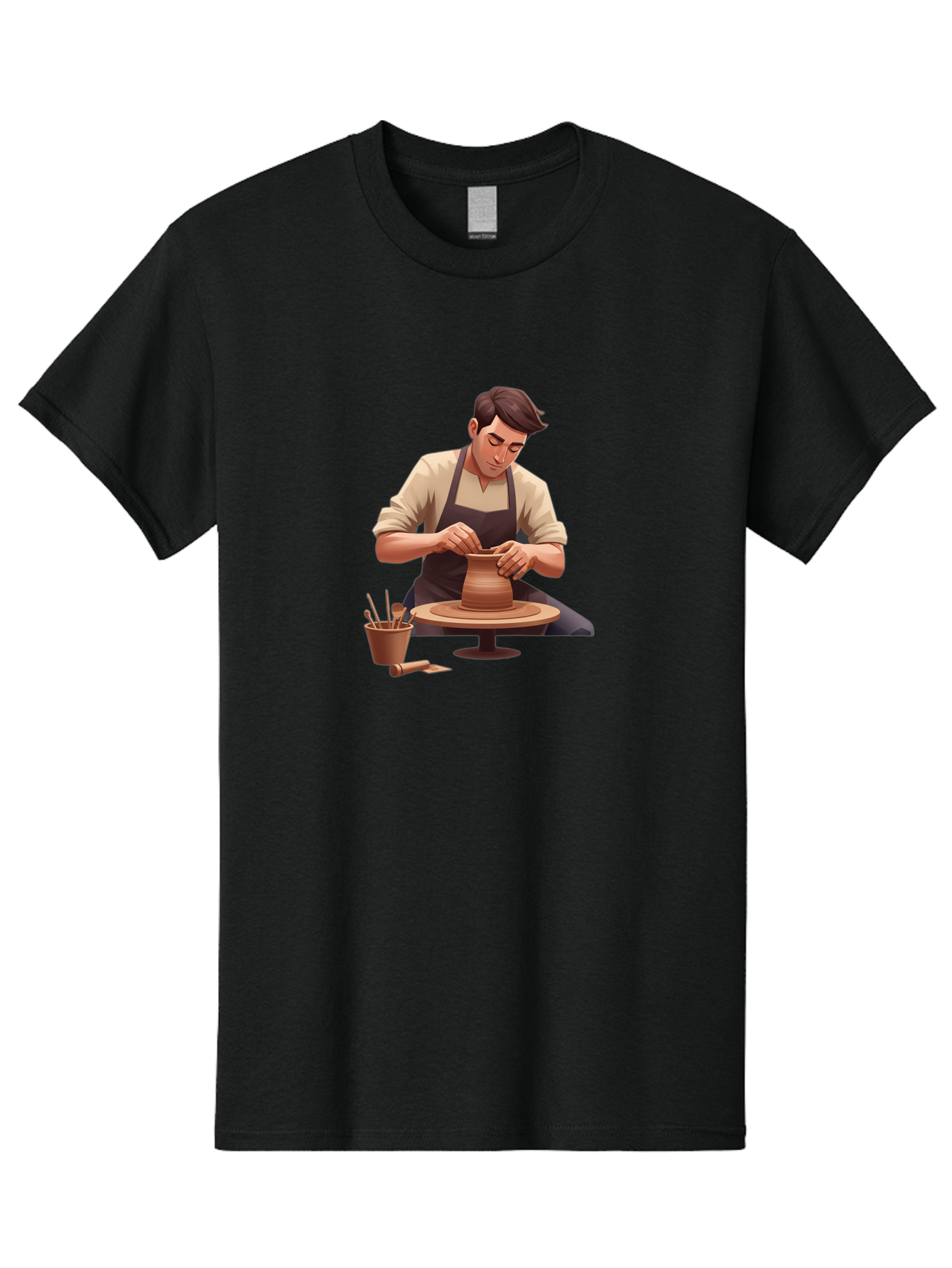 Potter-At-Work Men'S Graphic Tee, 100% Cotton, Comfortable Casual Summer Wear, Machine Washable, Potter Shaping Clay, Pottery Wheel, Creative Process, Craftsmanship, Handmade Ceramics, Artisanal Pottery, Clay Modeling, Pottery Tools Bab229
