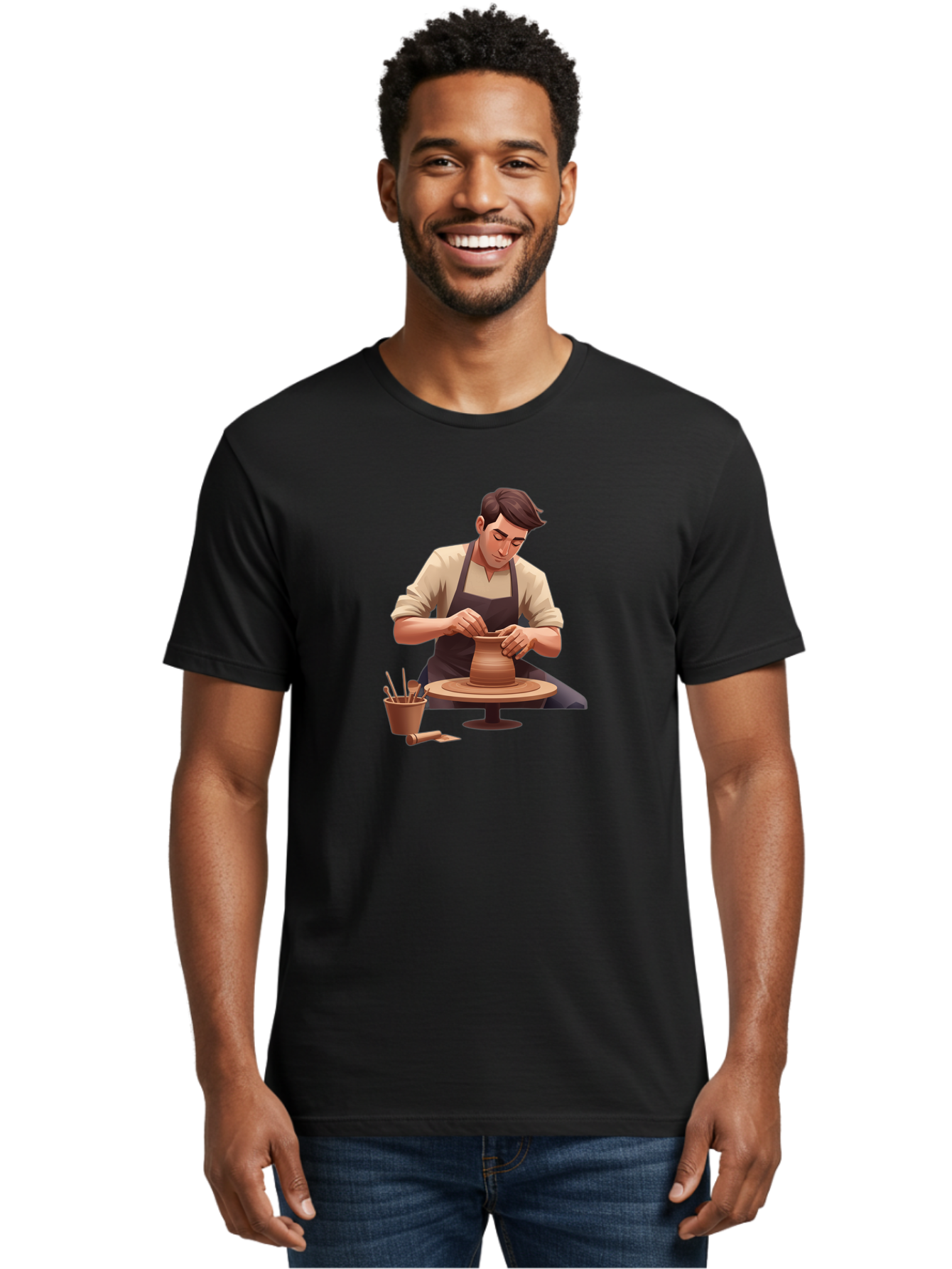 Potter-At-Work Men'S Graphic Tee, 100% Cotton, Comfortable Casual Summer Wear, Machine Washable, Potter Shaping Clay, Pottery Wheel, Creative Process, Craftsmanship, Handmade Ceramics, Artisanal Pottery, Clay Modeling, Pottery Tools Bab229