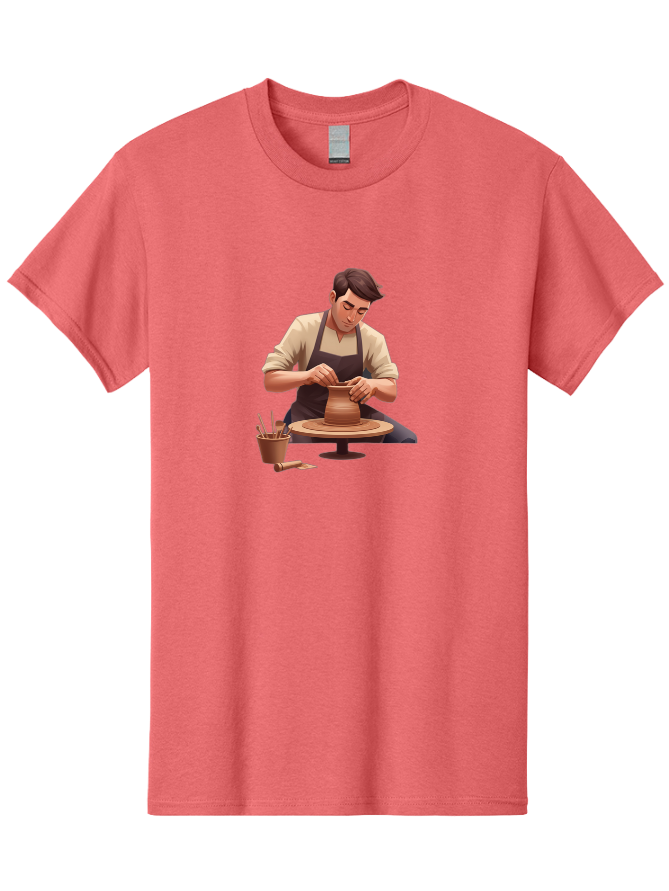 Potter-At-Work Men'S Graphic Tee, 100% Cotton, Comfortable Casual Summer Wear, Machine Washable, Potter Shaping Clay, Pottery Wheel, Creative Process, Craftsmanship, Handmade Ceramics, Artisanal Pottery, Clay Modeling, Pottery Tools Bab229