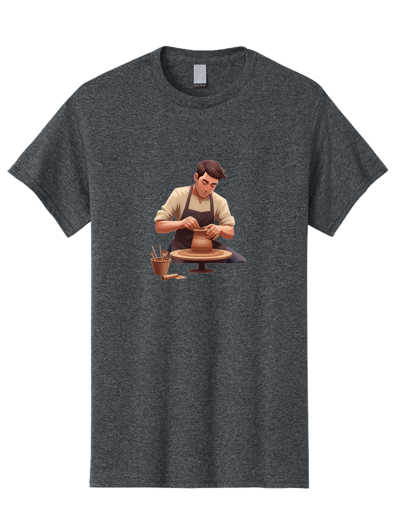 Potter-At-Work Men'S Graphic Tee, 100% Cotton, Comfortable Casual Summer Wear, Machine Washable, Potter Shaping Clay, Pottery Wheel, Creative Process, Craftsmanship, Handmade Ceramics, Artisanal Pottery, Clay Modeling, Pottery Tools Bab229