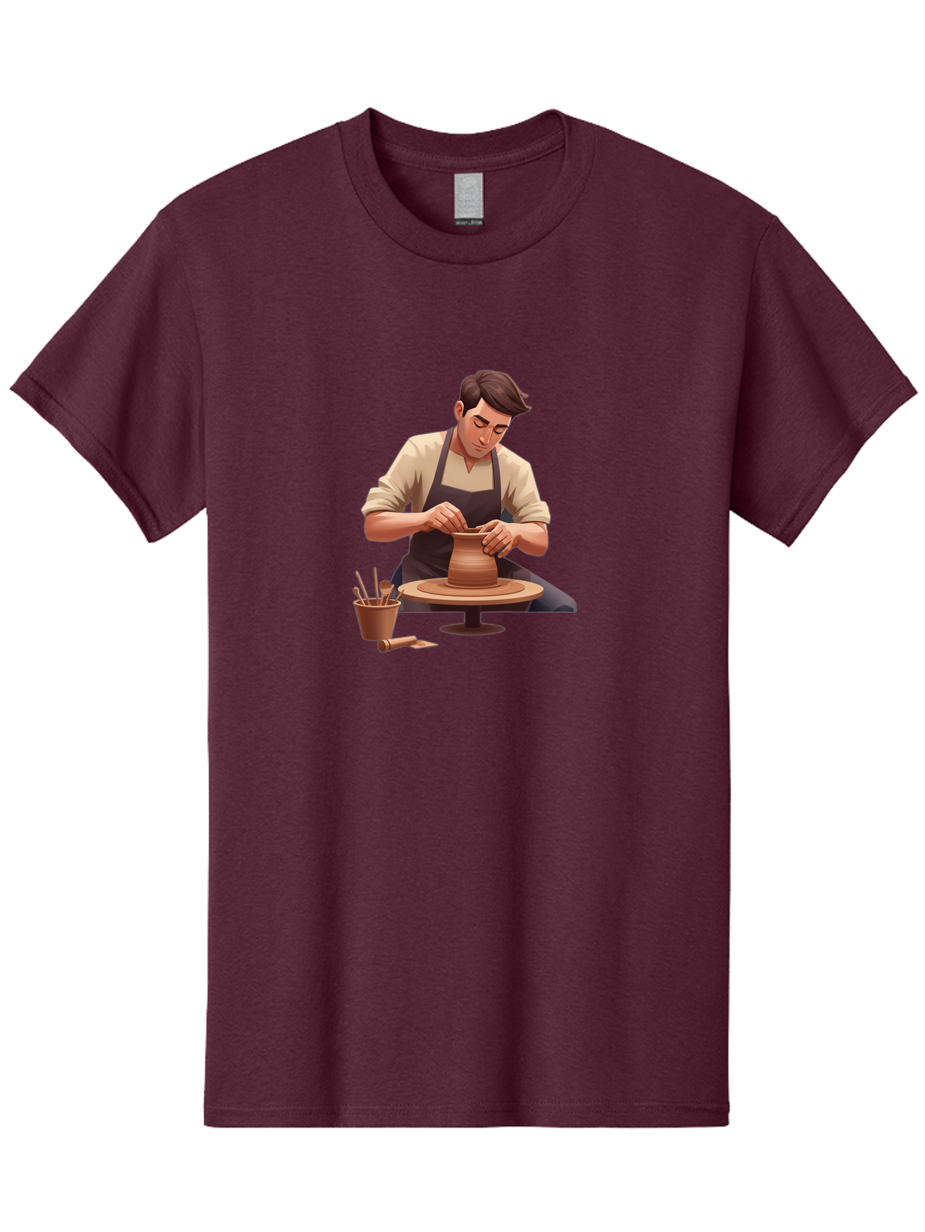 Potter-At-Work Men'S Graphic Tee, 100% Cotton, Comfortable Casual Summer Wear, Machine Washable, Potter Shaping Clay, Pottery Wheel, Creative Process, Craftsmanship, Handmade Ceramics, Artisanal Pottery, Clay Modeling, Pottery Tools Bab229