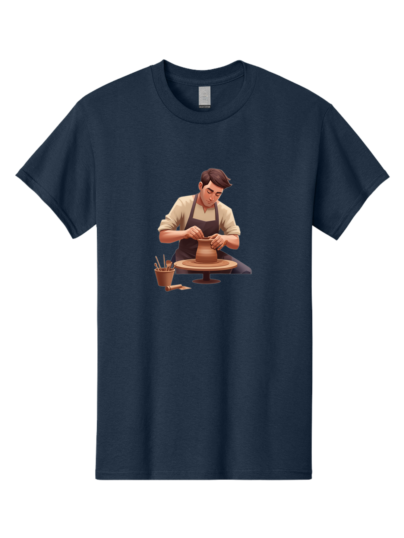 Potter-At-Work Men'S Graphic Tee, 100% Cotton, Comfortable Casual Summer Wear, Machine Washable, Potter Shaping Clay, Pottery Wheel, Creative Process, Craftsmanship, Handmade Ceramics, Artisanal Pottery, Clay Modeling, Pottery Tools Bab229