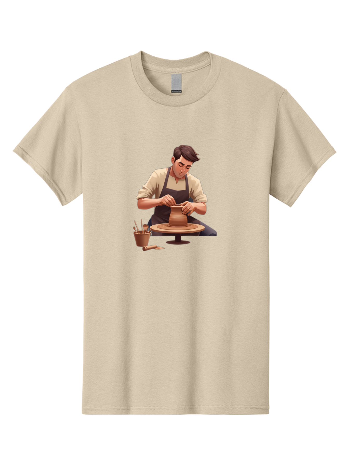 Potter-At-Work Men'S Graphic Tee, 100% Cotton, Comfortable Casual Summer Wear, Machine Washable, Potter Shaping Clay, Pottery Wheel, Creative Process, Craftsmanship, Handmade Ceramics, Artisanal Pottery, Clay Modeling, Pottery Tools Bab229