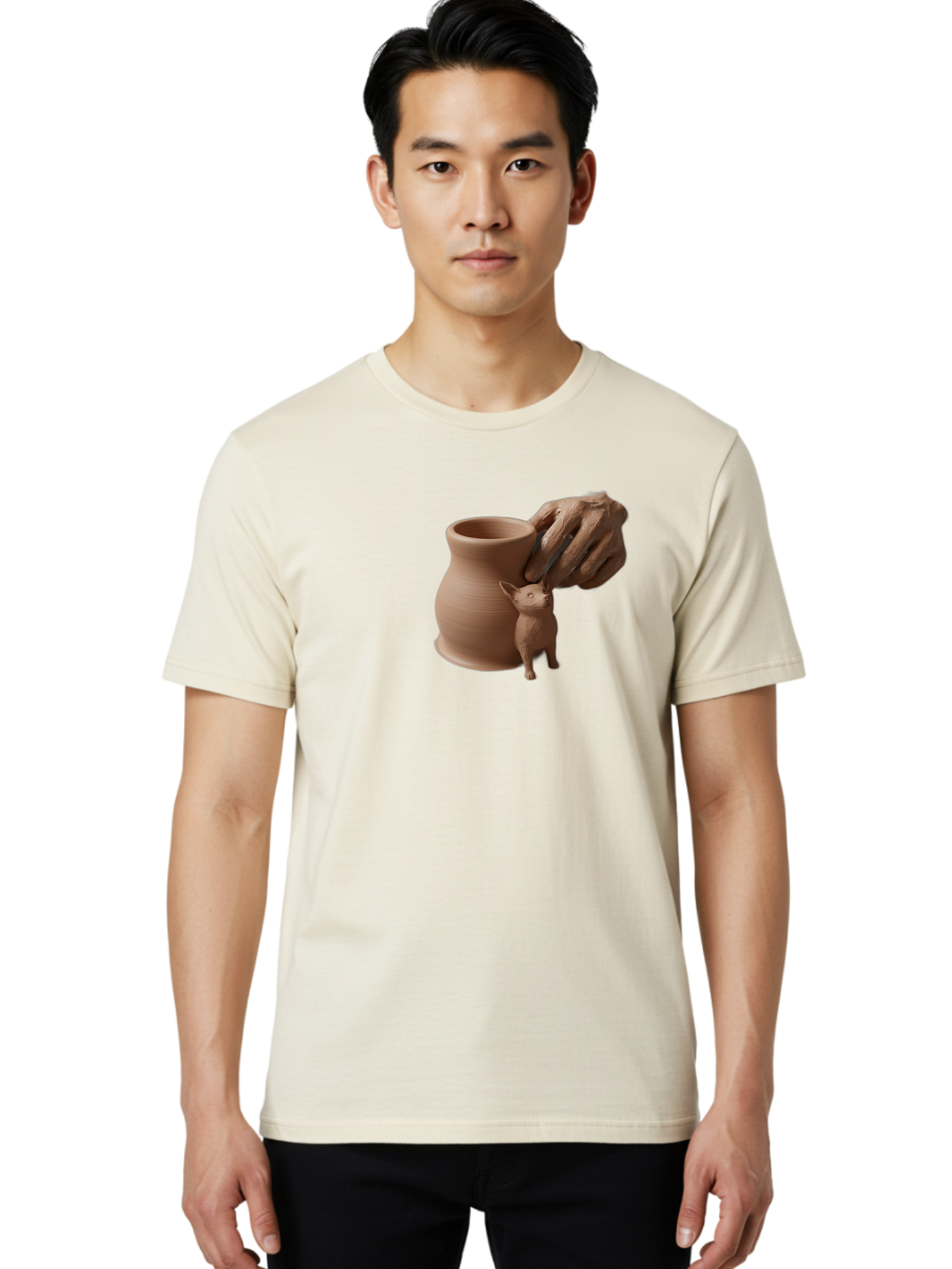 Potter-S-Hand Men'S Graphic Tee, 100% Cotton, Comfortable Casual Summer Wear, Machine Washable, Clay Pottery, Handmade Ceramics, Pottery Wheel, Earthenware, Clay Modeling, Sculpting, Creative Expression, Artistic Process, Pottery Art, Bab230