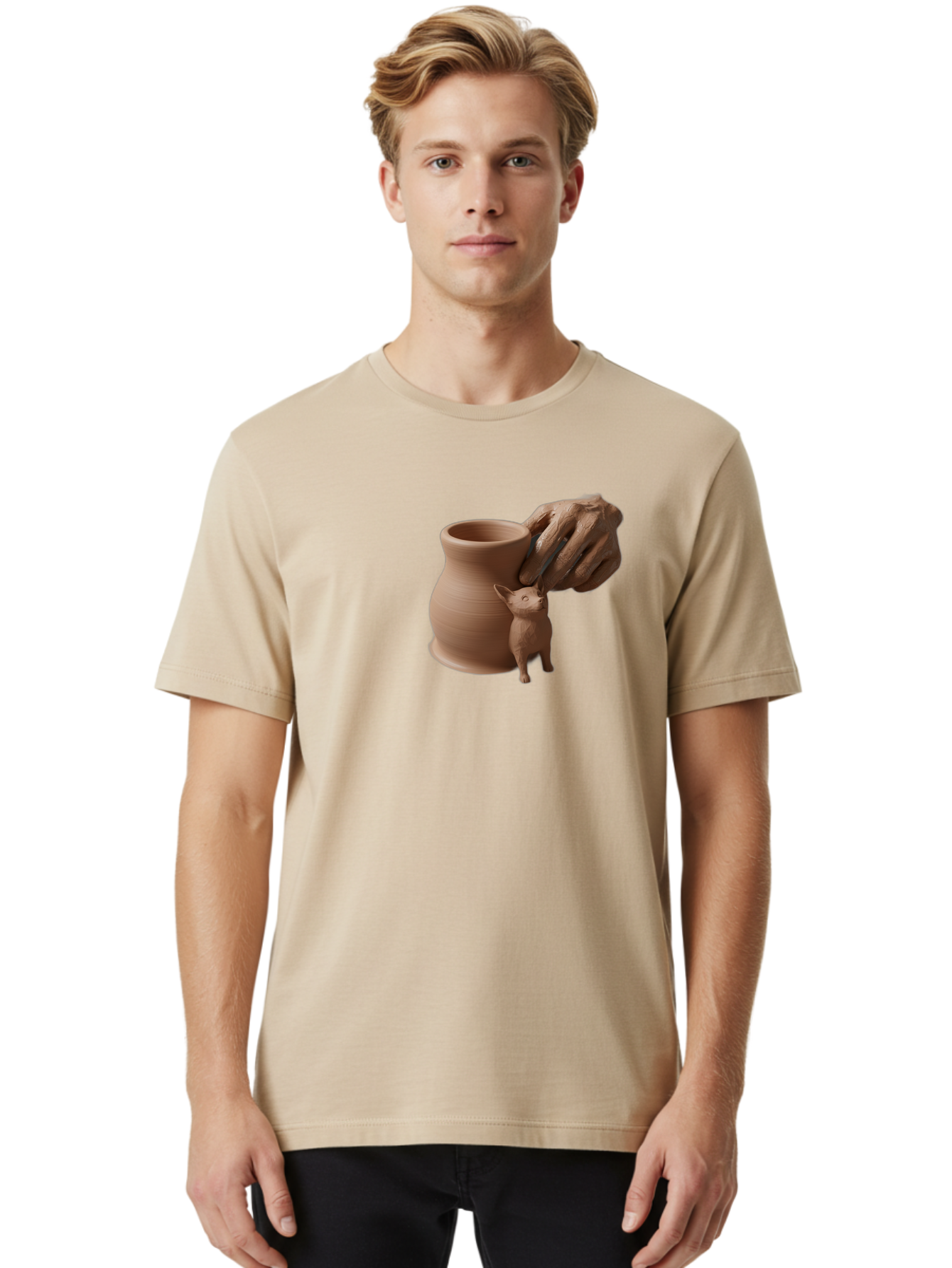 Potter-S-Hand Men'S Graphic Tee, 100% Cotton, Comfortable Casual Summer Wear, Machine Washable, Clay Pottery, Handmade Ceramics, Pottery Wheel, Earthenware, Clay Modeling, Sculpting, Creative Expression, Artistic Process, Pottery Art, Bab230