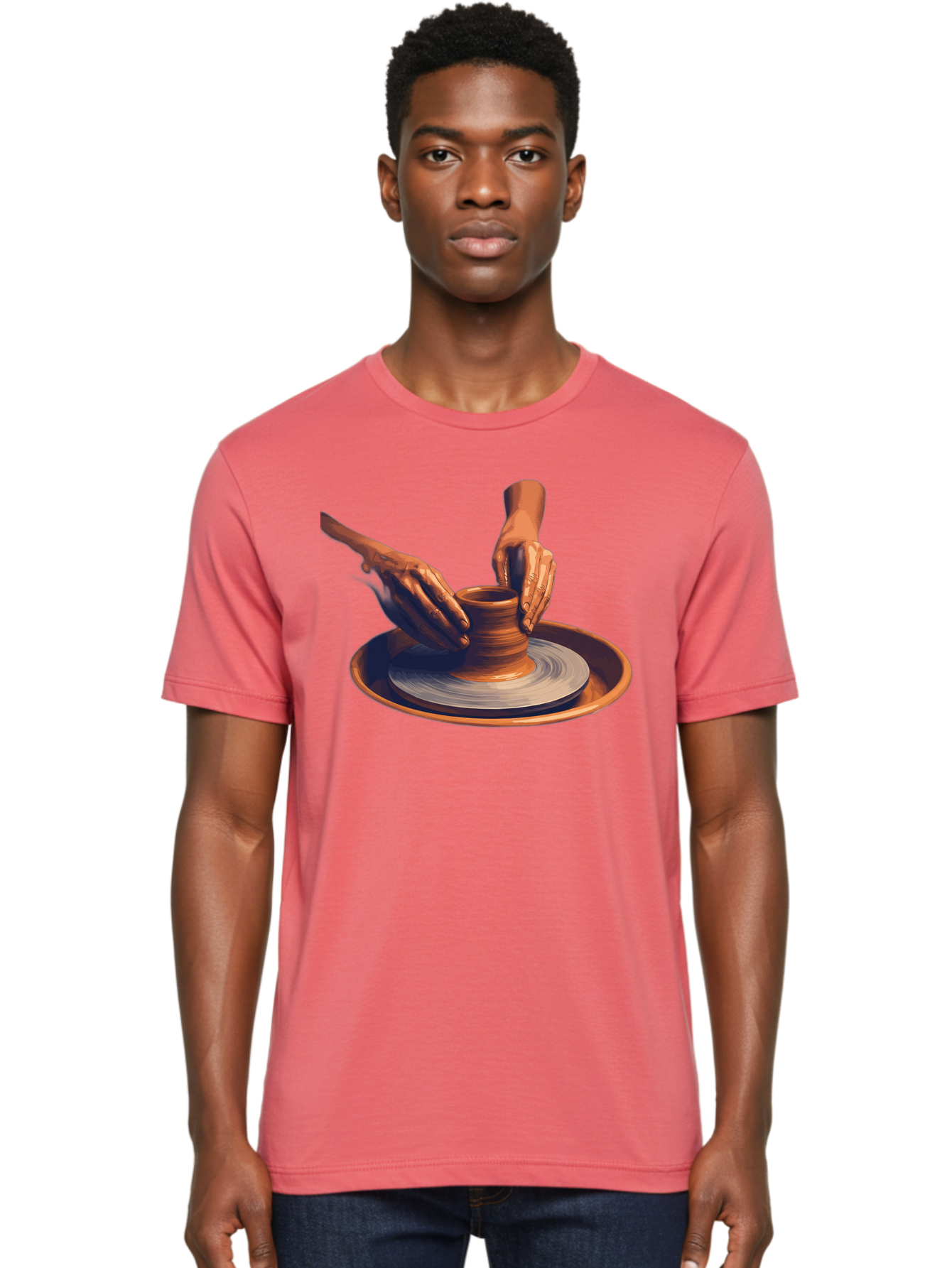 Potter-S-Hands Men'S Graphic Tee, 100% Cotton, Comfortable Casual Summer Wear, Machine Washable, Pottery Wheel, Clay Pot, Crafting, Hands Shaping, Creative Process, Artisanal, Handmade, Pottery Making, Ceramics, Skilled Craftsmanship Bab231