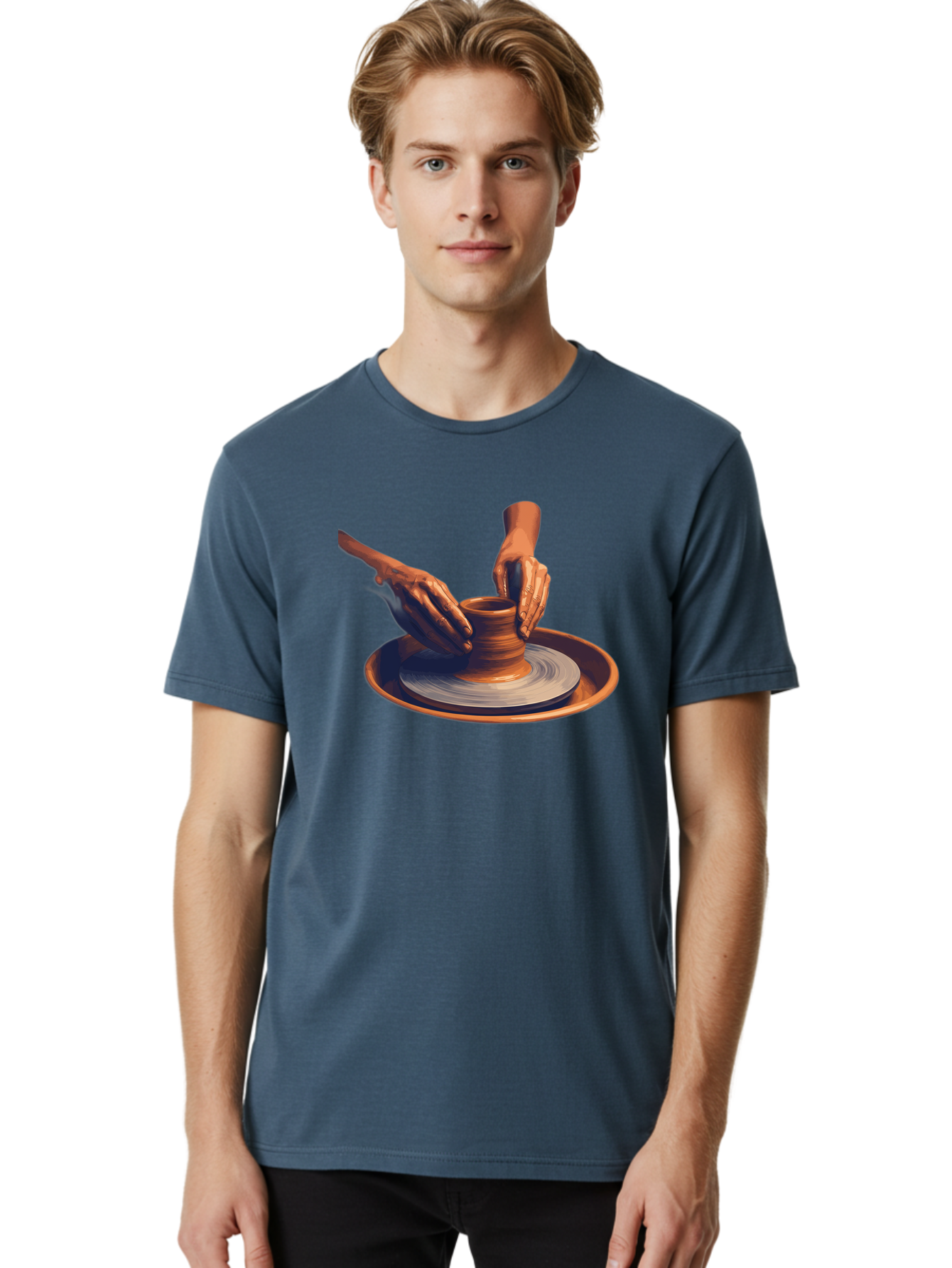 Potter-S-Hands Men'S Graphic Tee, 100% Cotton, Comfortable Casual Summer Wear, Machine Washable, Pottery Wheel, Clay Pot, Crafting, Hands Shaping, Creative Process, Artisanal, Handmade, Pottery Making, Ceramics, Skilled Craftsmanship Bab231