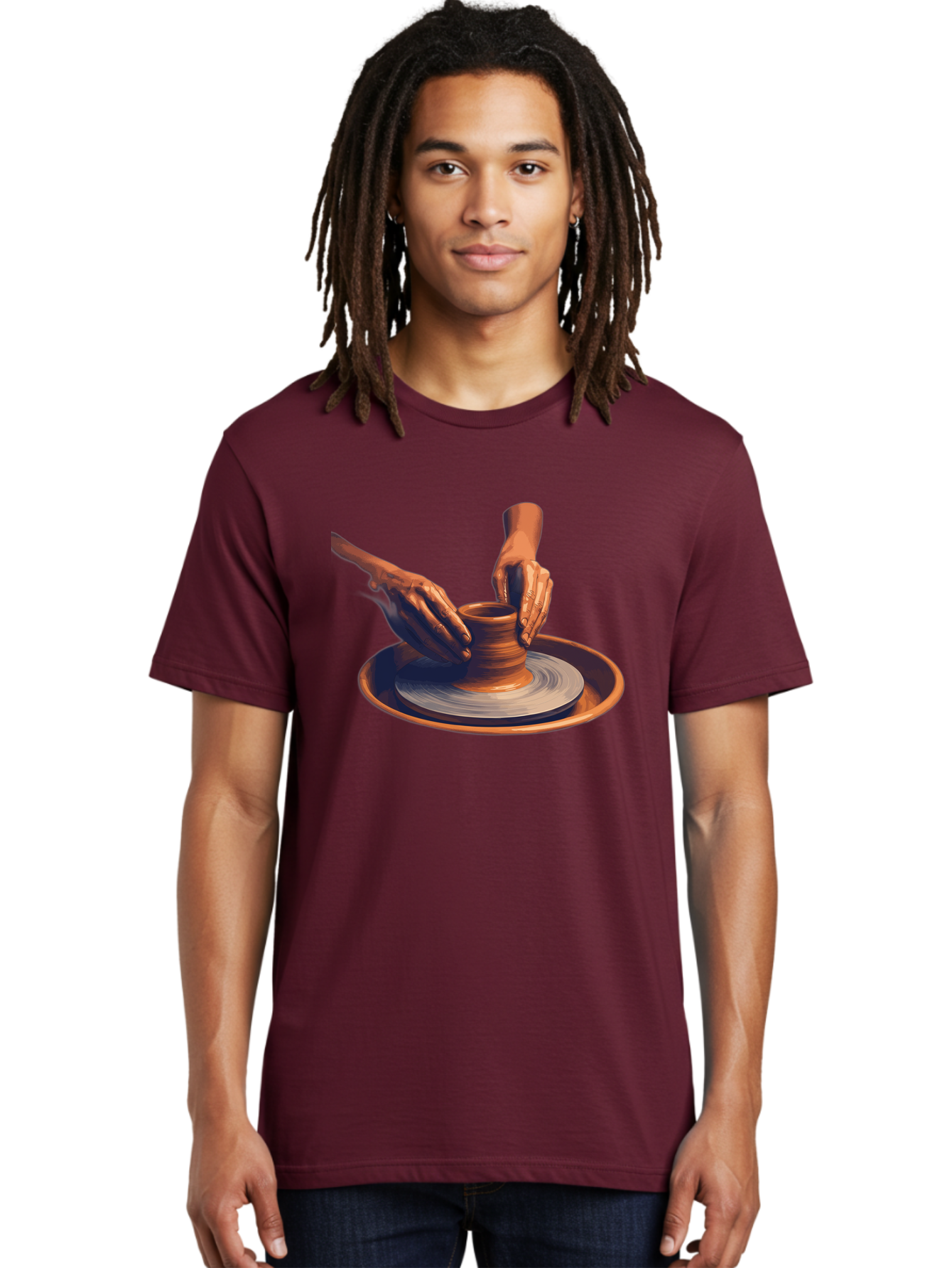 Potter-S-Hands Men'S Graphic Tee, 100% Cotton, Comfortable Casual Summer Wear, Machine Washable, Pottery Wheel, Clay Pot, Crafting, Hands Shaping, Creative Process, Artisanal, Handmade, Pottery Making, Ceramics, Skilled Craftsmanship Bab231