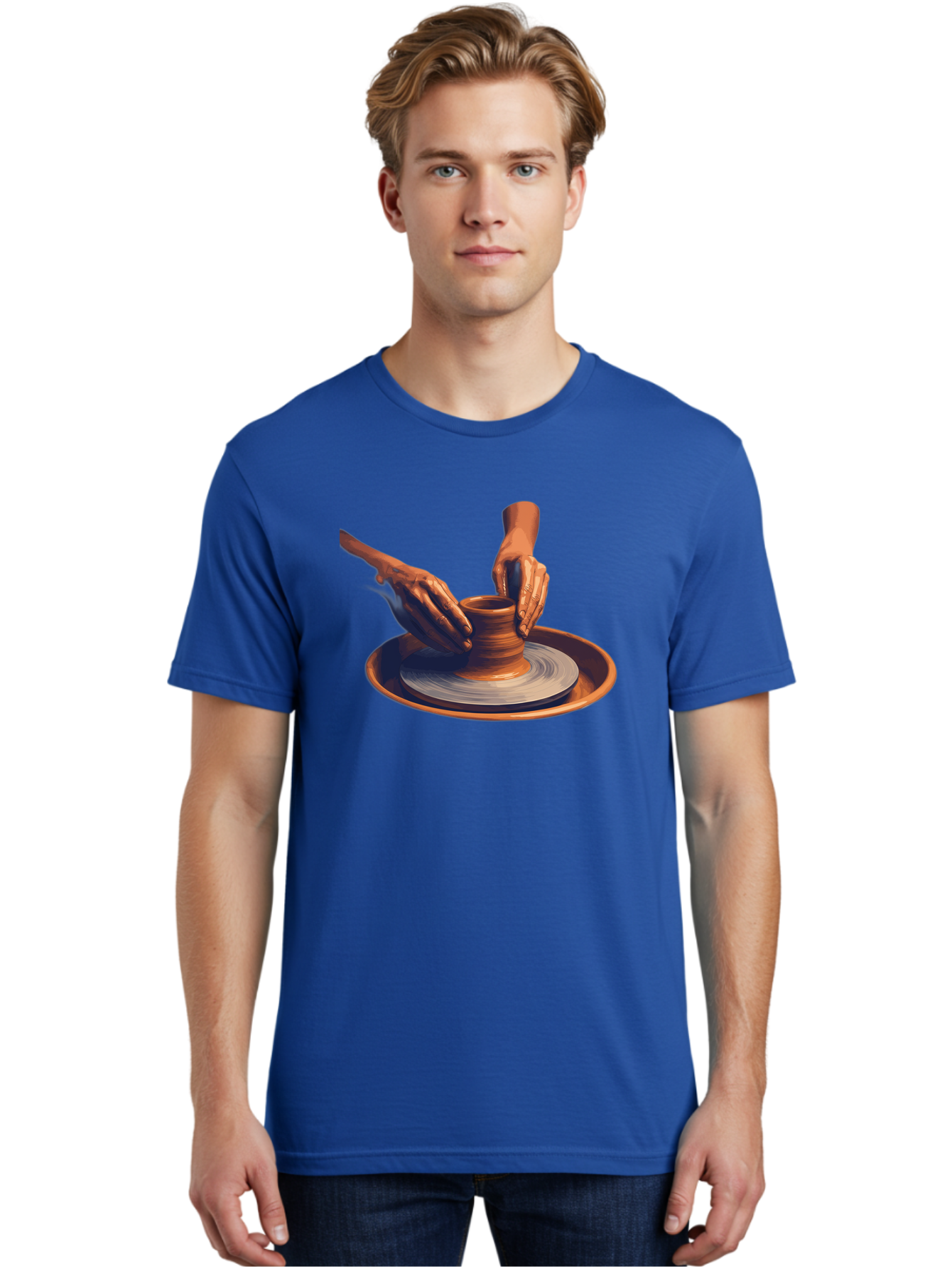 Potter-S-Hands Men'S Graphic Tee, 100% Cotton, Comfortable Casual Summer Wear, Machine Washable, Pottery Wheel, Clay Pot, Crafting, Hands Shaping, Creative Process, Artisanal, Handmade, Pottery Making, Ceramics, Skilled Craftsmanship Bab231