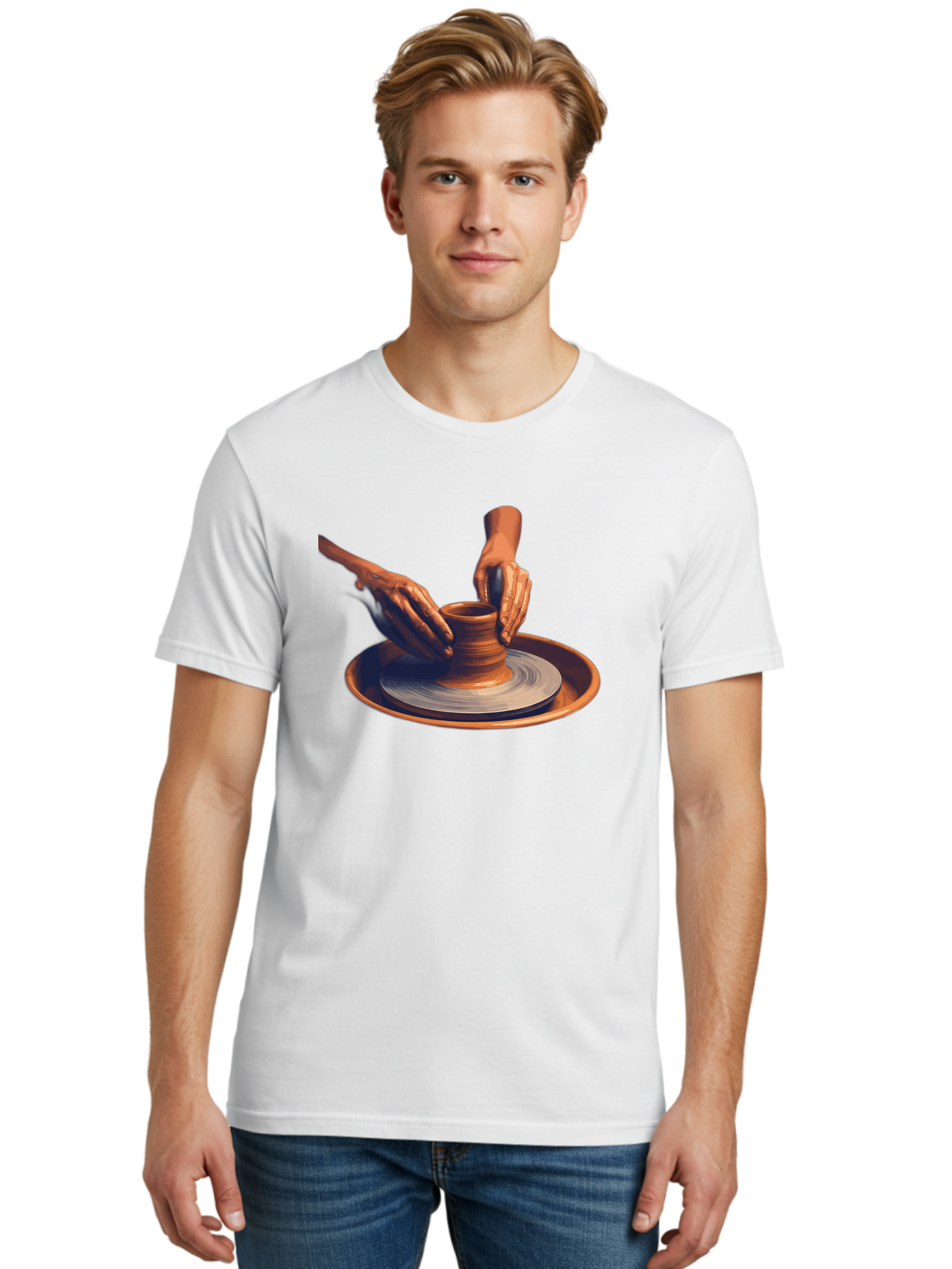 Potter-S-Hands Men'S Graphic Tee, 100% Cotton, Comfortable Casual Summer Wear, Machine Washable, Pottery Wheel, Clay Pot, Crafting, Hands Shaping, Creative Process, Artisanal, Handmade, Pottery Making, Ceramics, Skilled Craftsmanship Bab231