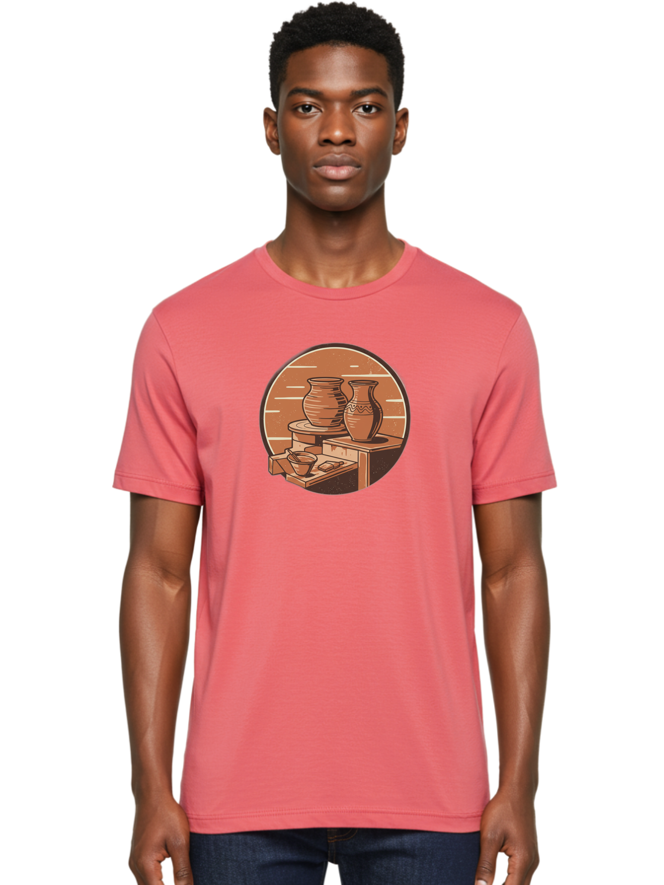 Potter-S-Wheel-3 Men'S Graphic Tee, 100% Cotton, Comfortable Casual Summer Wear, Machine Washable, Pottery Worktable, Clay Pottery, Ceramics, Handmade Crafts, Potter'S Wheel, Artisan Work, Creative Process, Pottery Making, Artistic Expression, Bab234