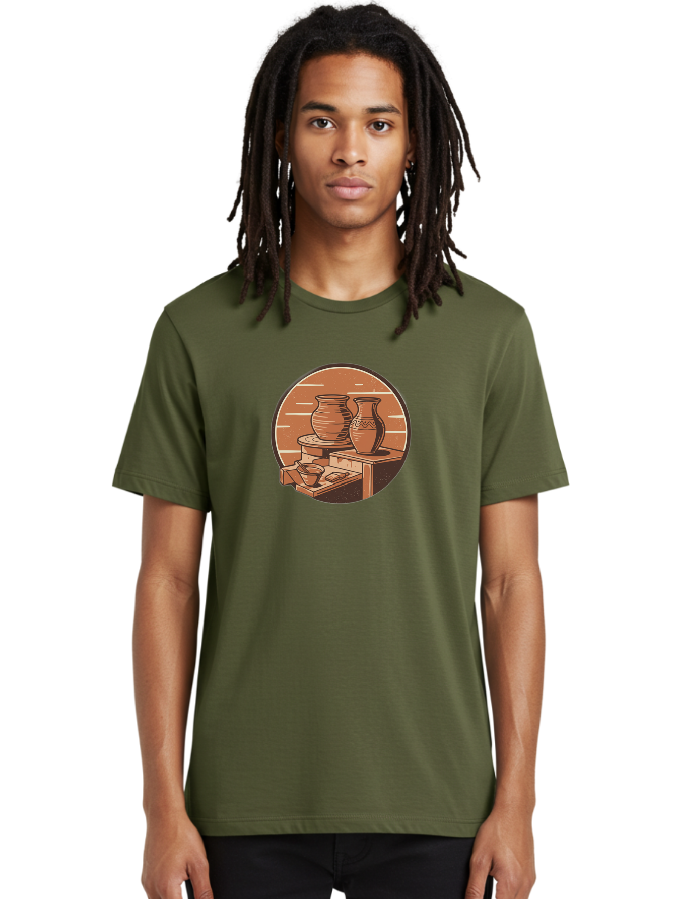 Potter-S-Wheel-3 Men'S Graphic Tee, 100% Cotton, Comfortable Casual Summer Wear, Machine Washable, Pottery Worktable, Clay Pottery, Ceramics, Handmade Crafts, Potter'S Wheel, Artisan Work, Creative Process, Pottery Making, Artistic Expression, Bab234